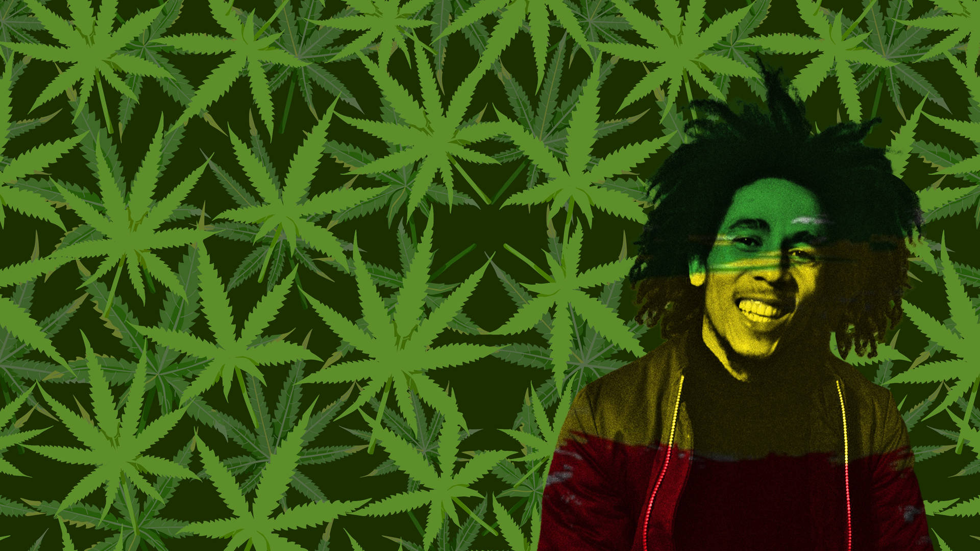 Bob Marley Tiled Weed Leaves Wallpaper