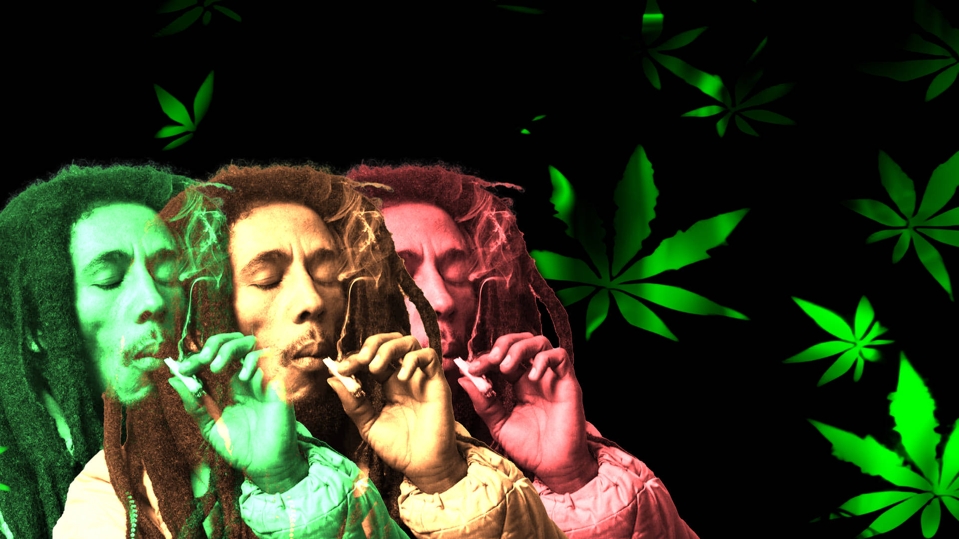 Bob Marley Weed Leaves In Background Wallpaper