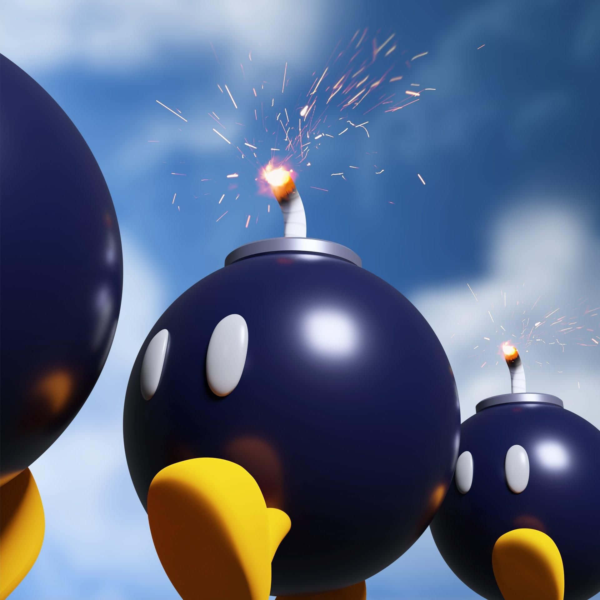 Explosive Bob-omb character on a colorful background Wallpaper