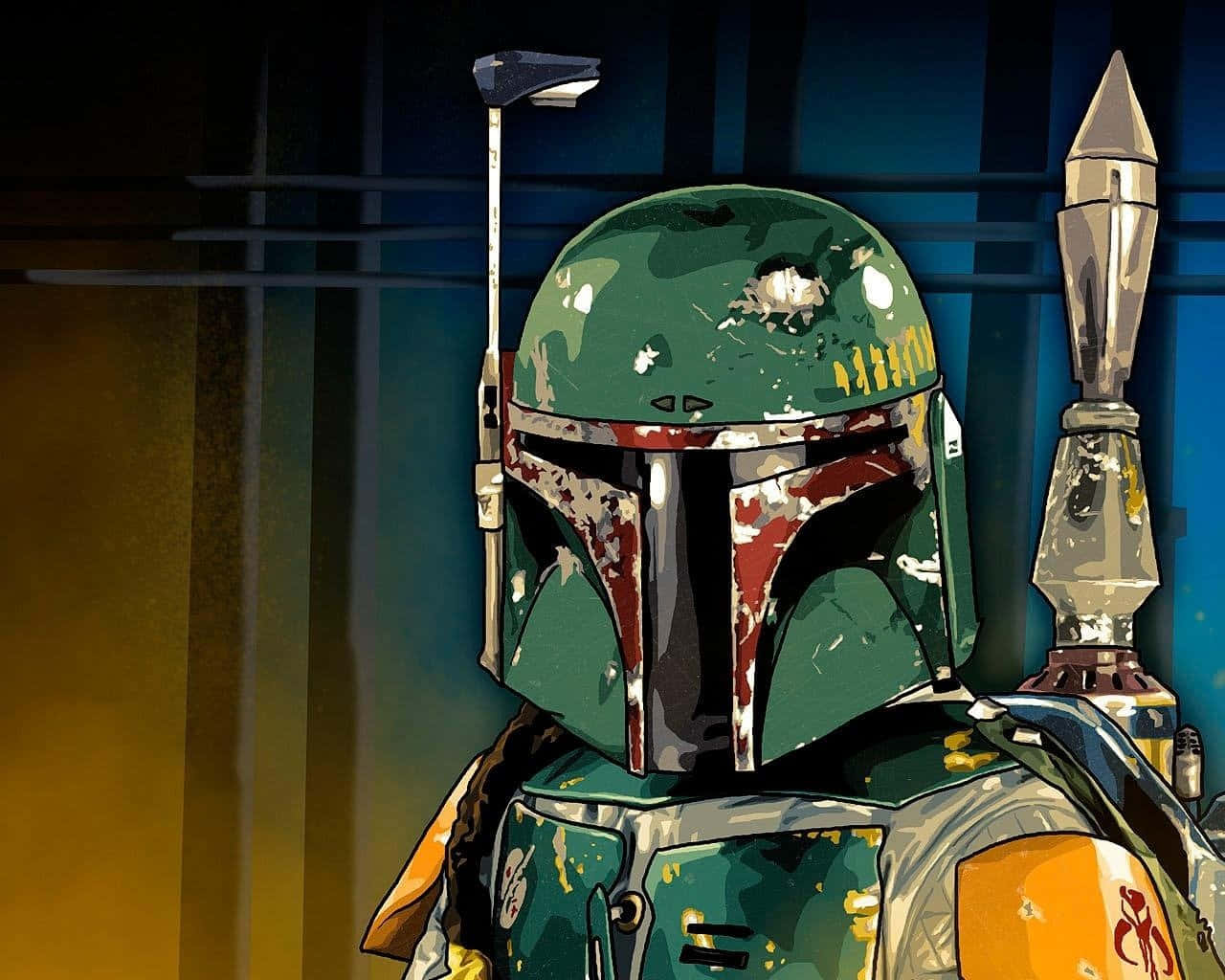 A detailed artistic rendition of the notorious bounty hunter, Boba Fett