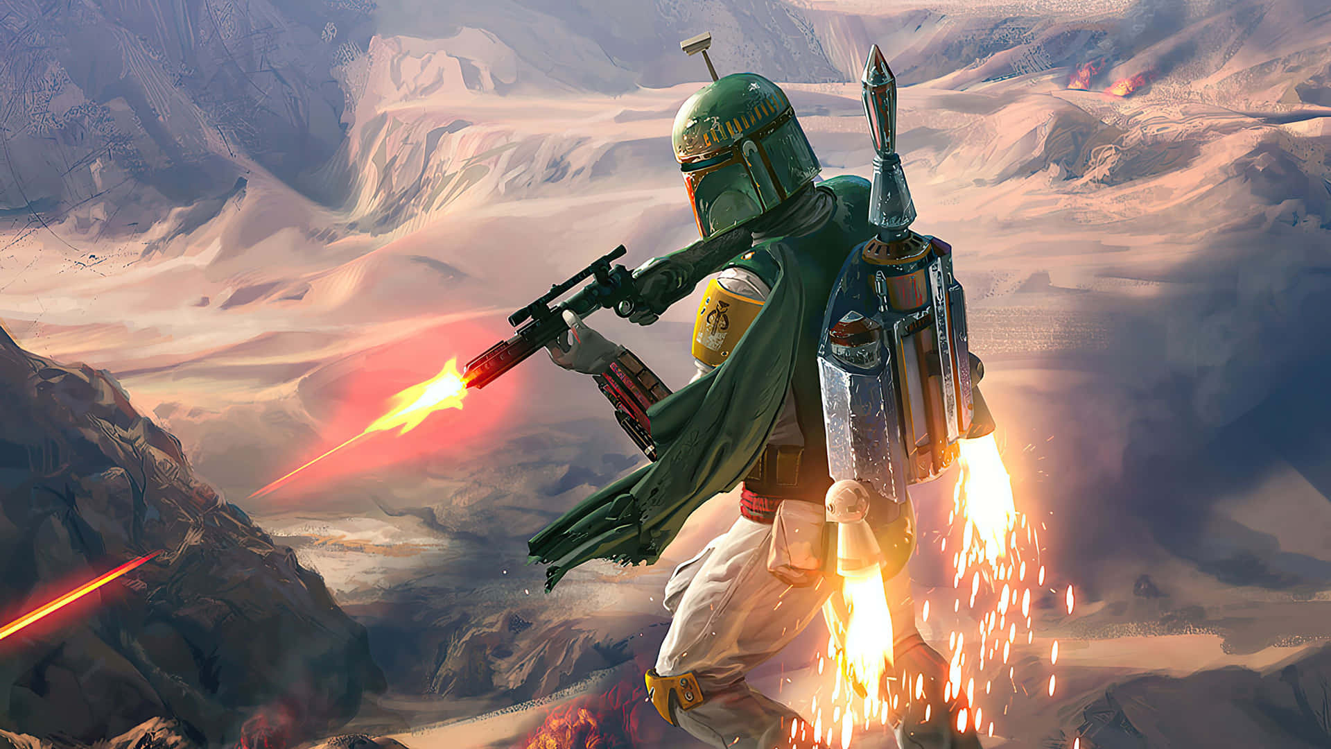 Intimidating Boba Fett Stands Ready in Action