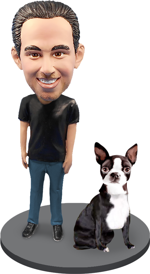 Bobblehead Manand Boston Terrier Figure PNG