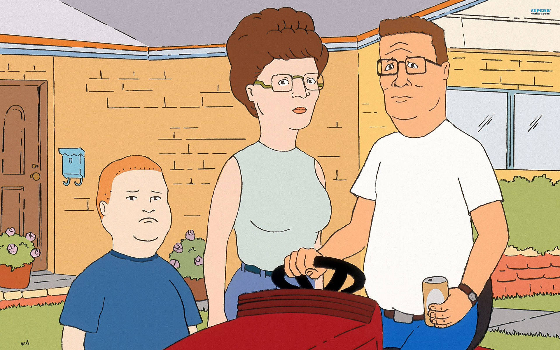 Bobbyhill Och Hank Och Peggy. (there Is No Specific Context Given, But This Can Simply Be The Text For A Computer Or Mobile Wallpaper Featuring These Characters From The Tv Show King Of The Hill.) Wallpaper