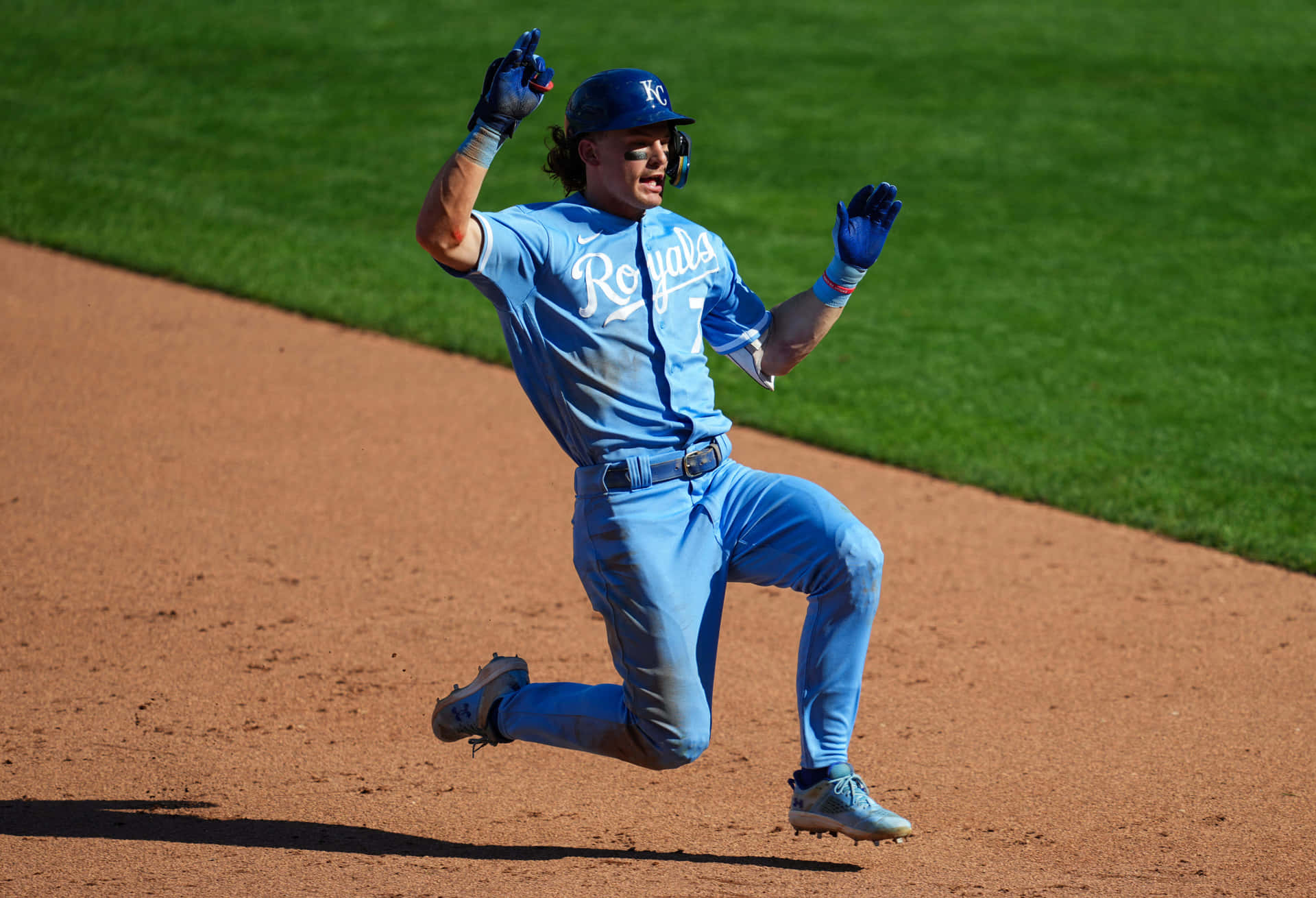 Bobby Witt Jr Celebrating Baseball Game Moment Wallpaper