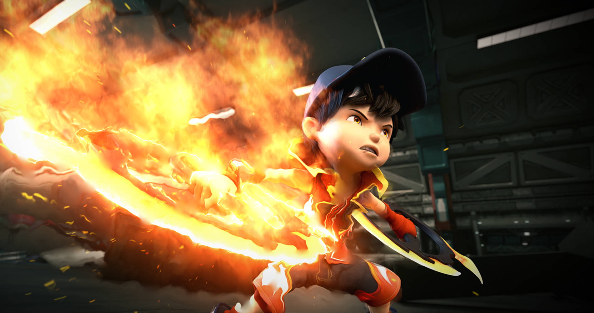 Boboiboy Hd With Burning Fire Chakrams Picture