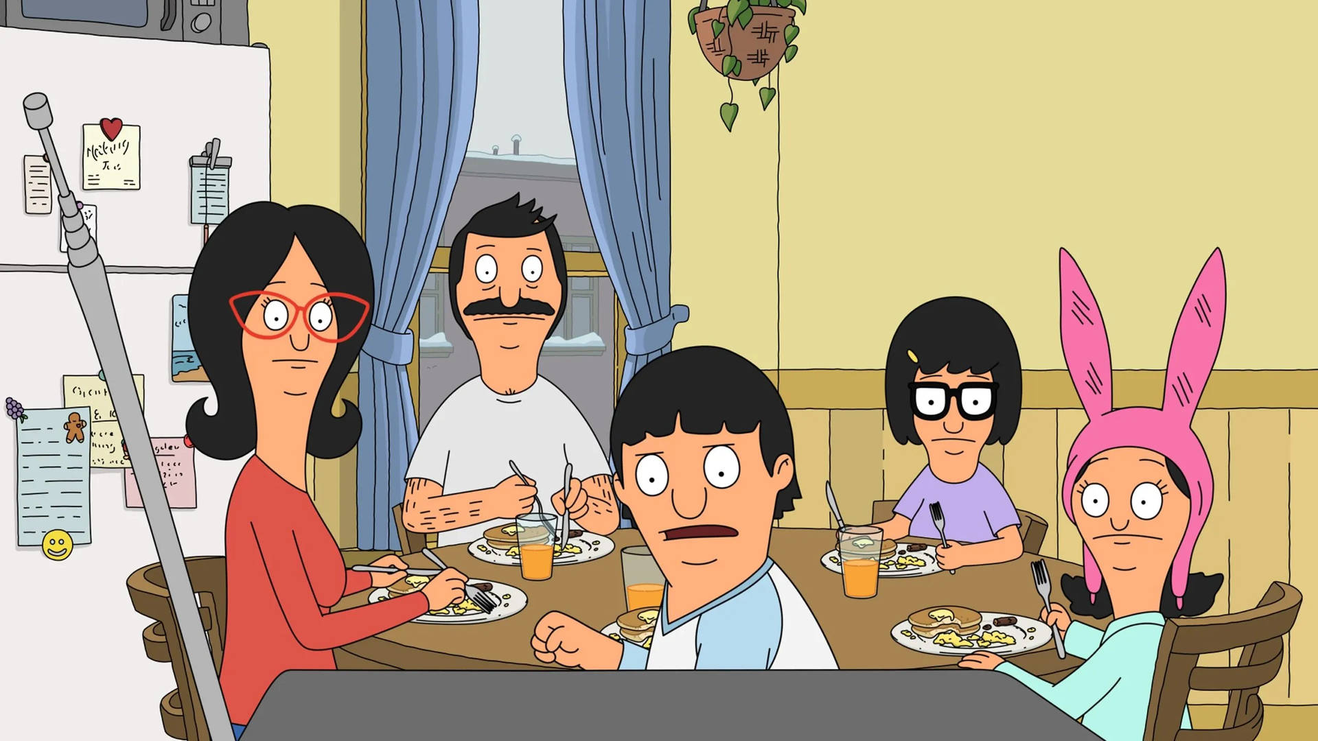 The Belcher Family Enjoying a Meal Together at Bob's Burgers Wallpaper