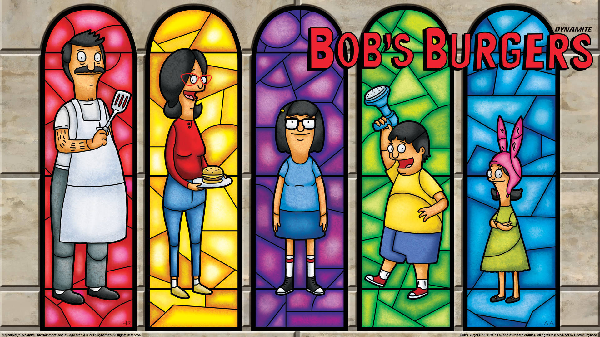 Bobsburgers Belcher Familie Auf Bunten Glasfenstern Wallpaper