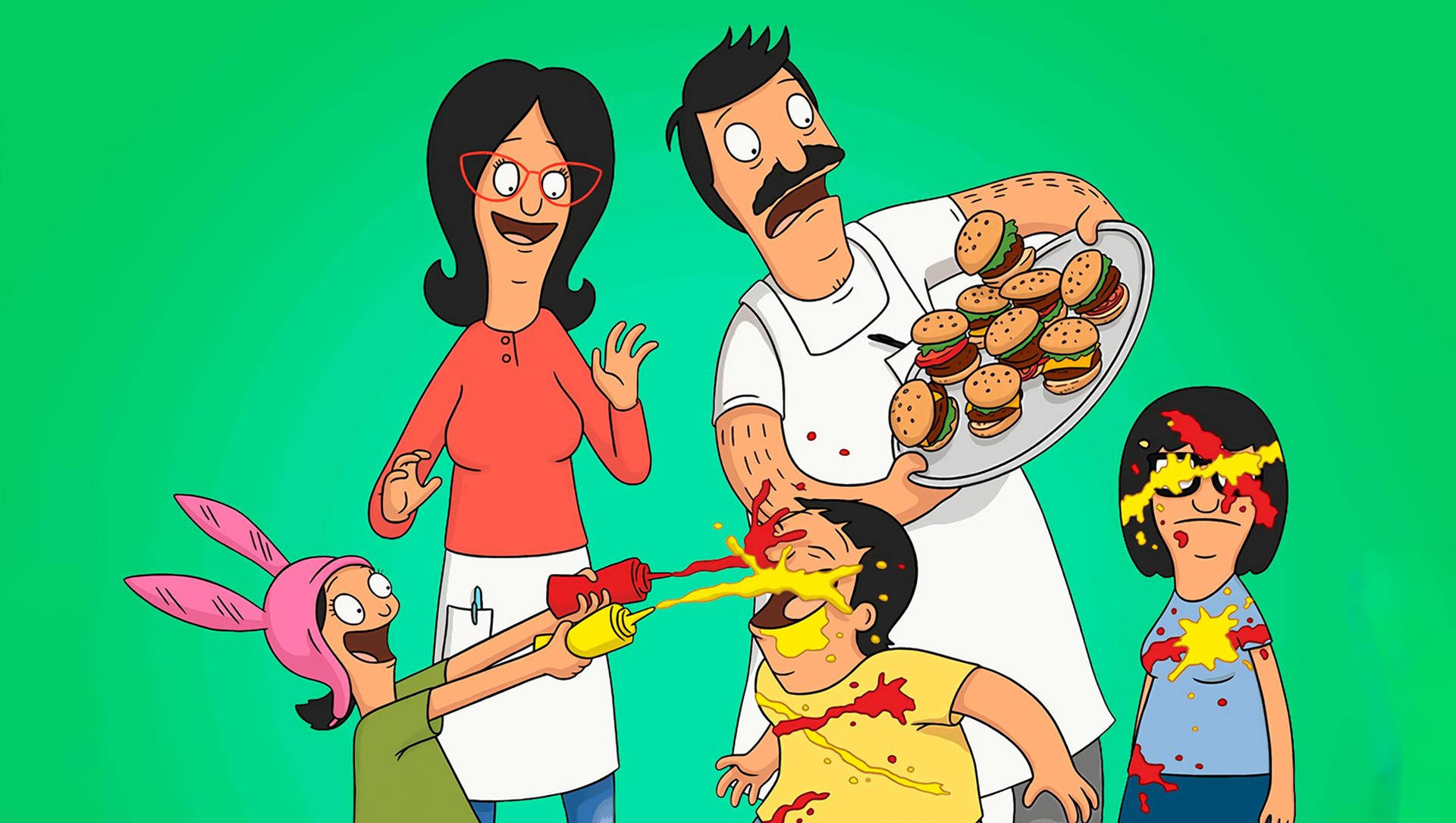 Bobs Burgers Belchers Playing With Sauce Wallpaper