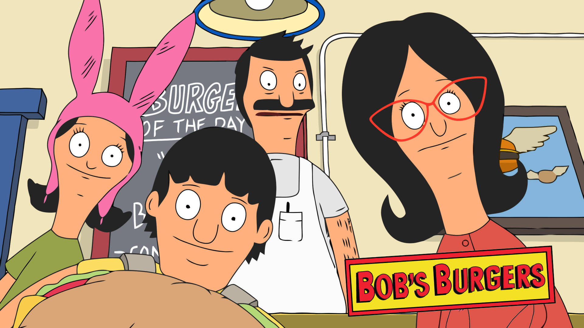 Bobs Burger Gene, Louise, Bob og Linda Wallpaper