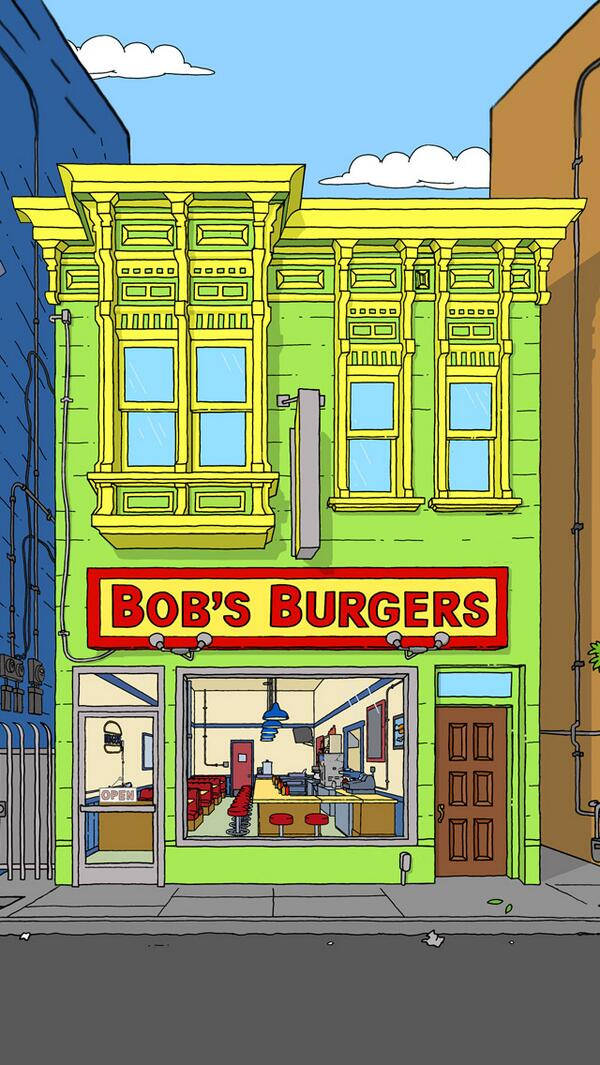 Bobs Burgers gul og grøn bygning tapet Wallpaper