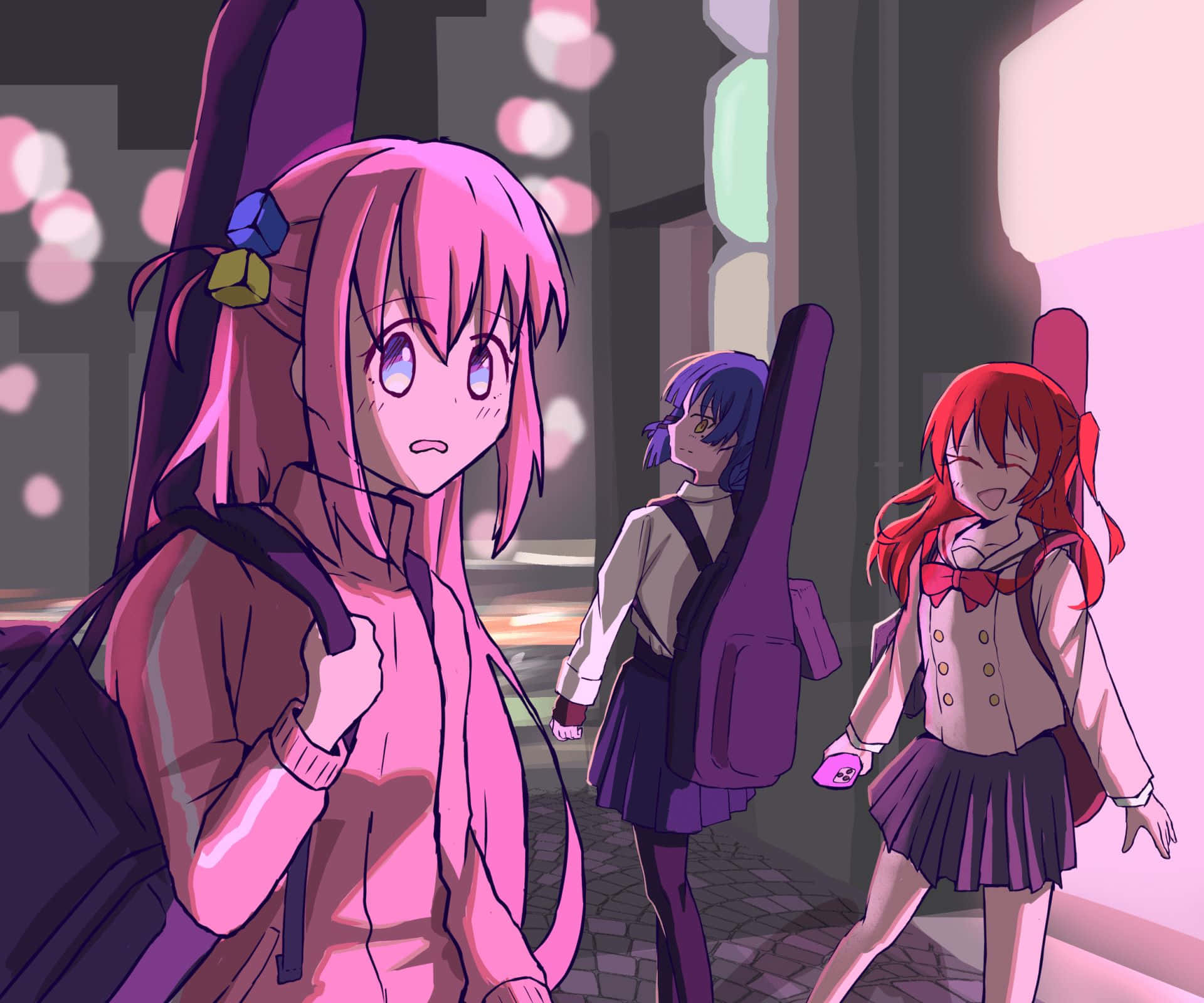 Bocchi The Rock Anime Characters Walking Wallpaper