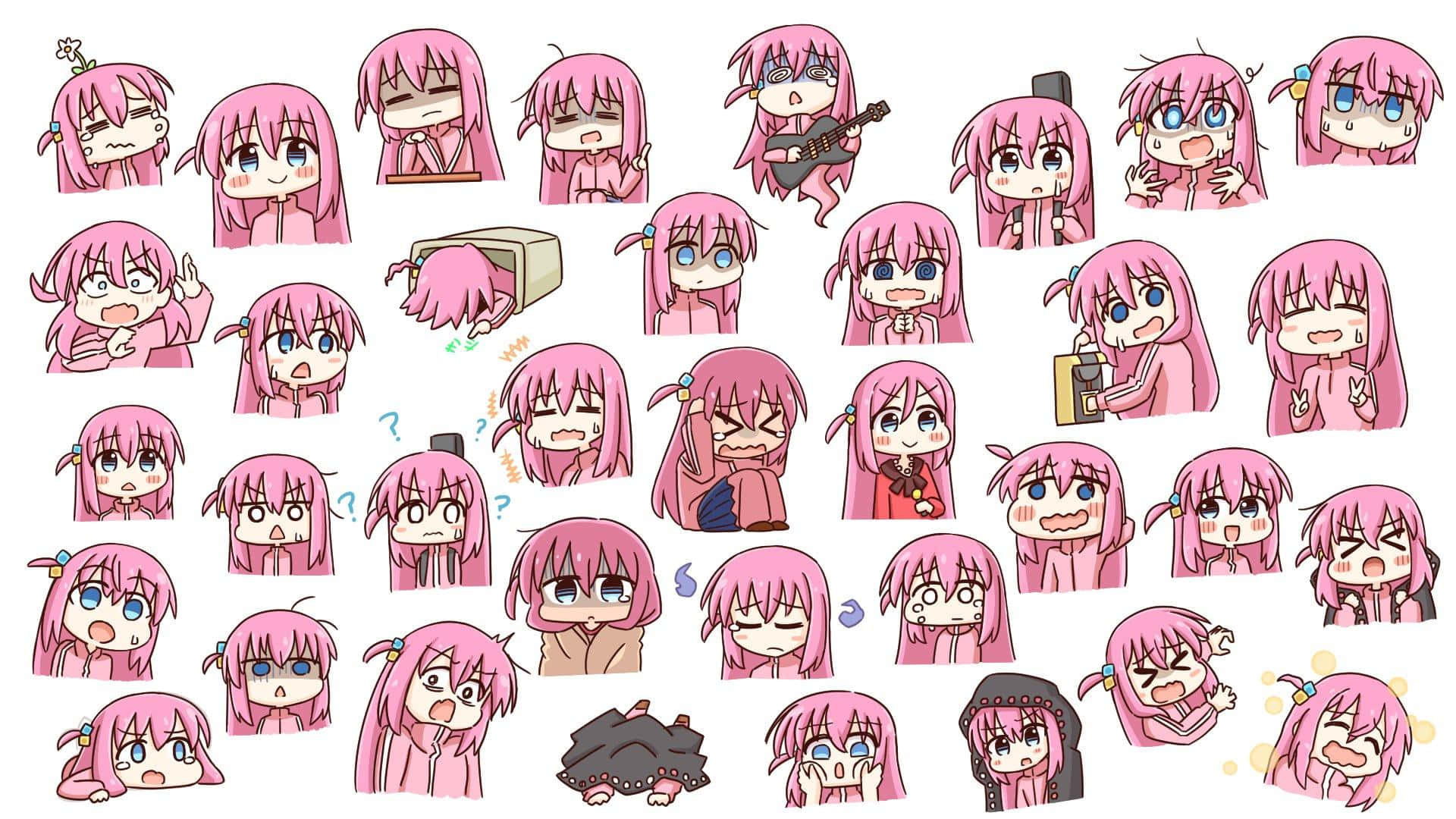 Bocchi The Rock Character Expressions Wallpaper