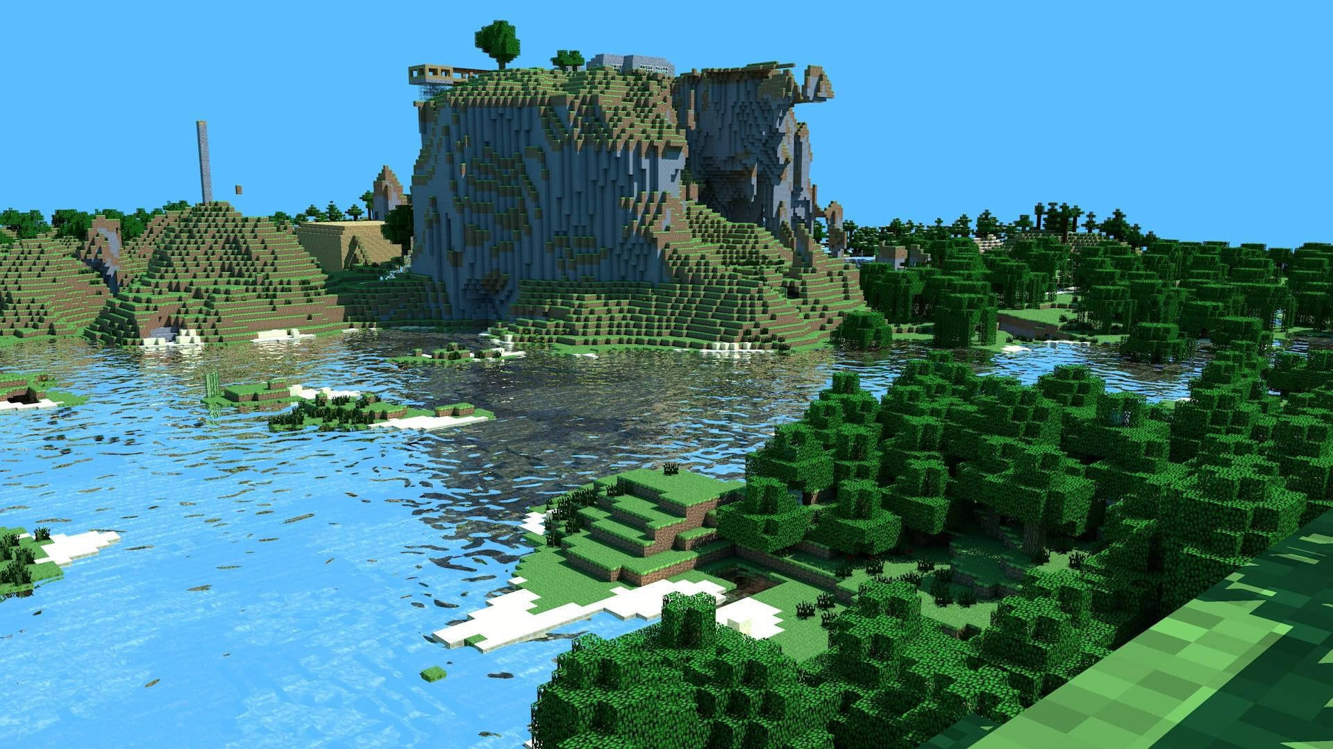Body Of Water In Minecraft Landscape Wallpaper