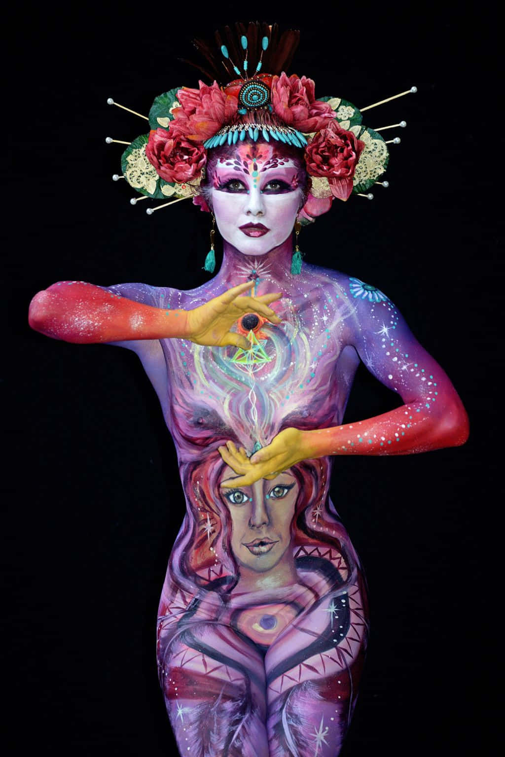 Bodypaintingfestival Lila Ästhetische Farbmalerei Bild