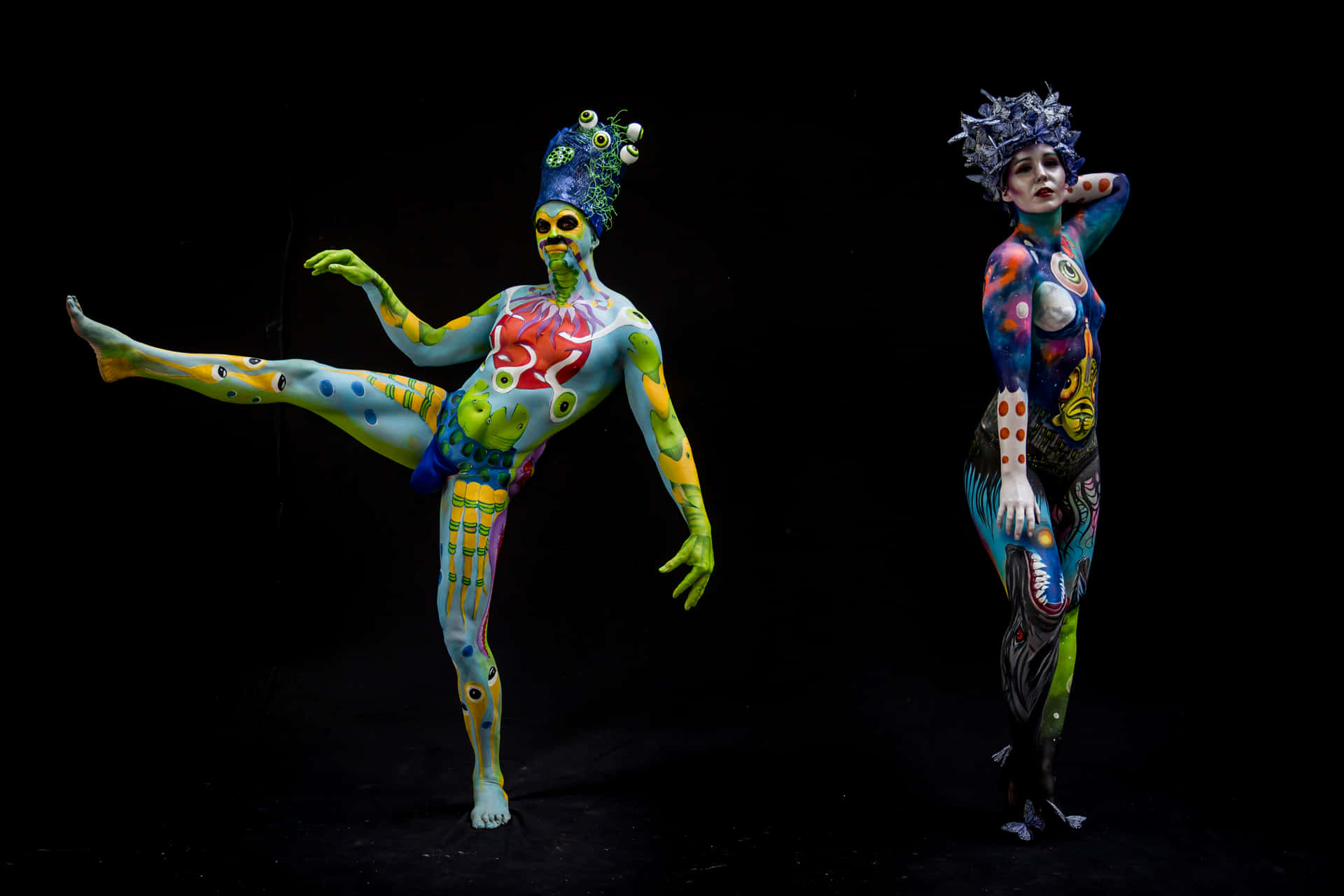 Festivaldel Body Painting Persone Che Ballano Su Una Foto Nera
