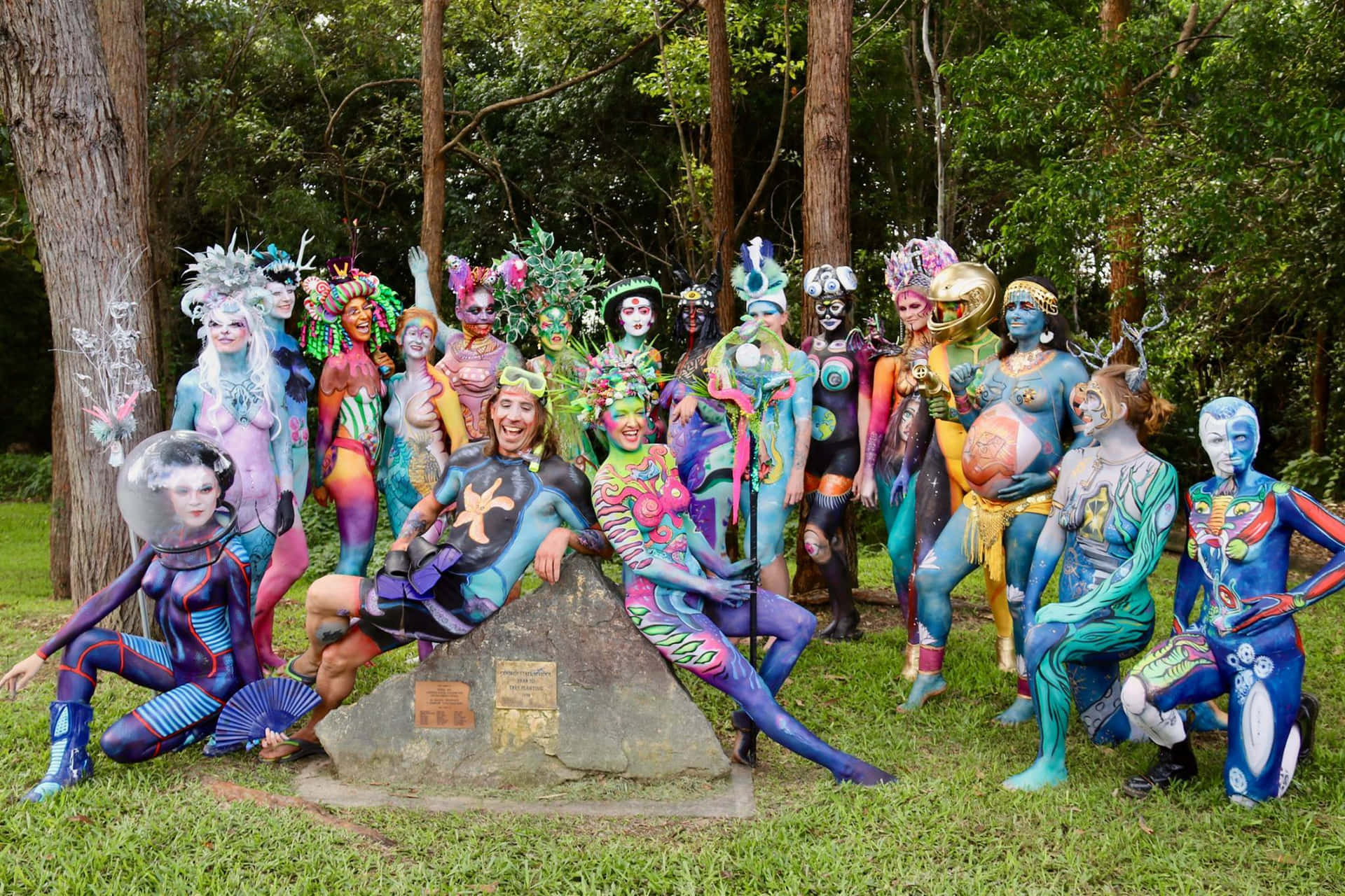 Body Painting Festival Group Photo In Forest Picture