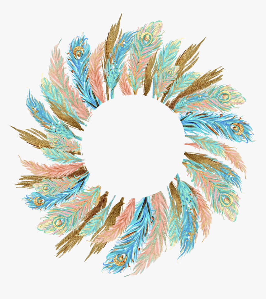 A Colorful Feather Wreath On A White Background