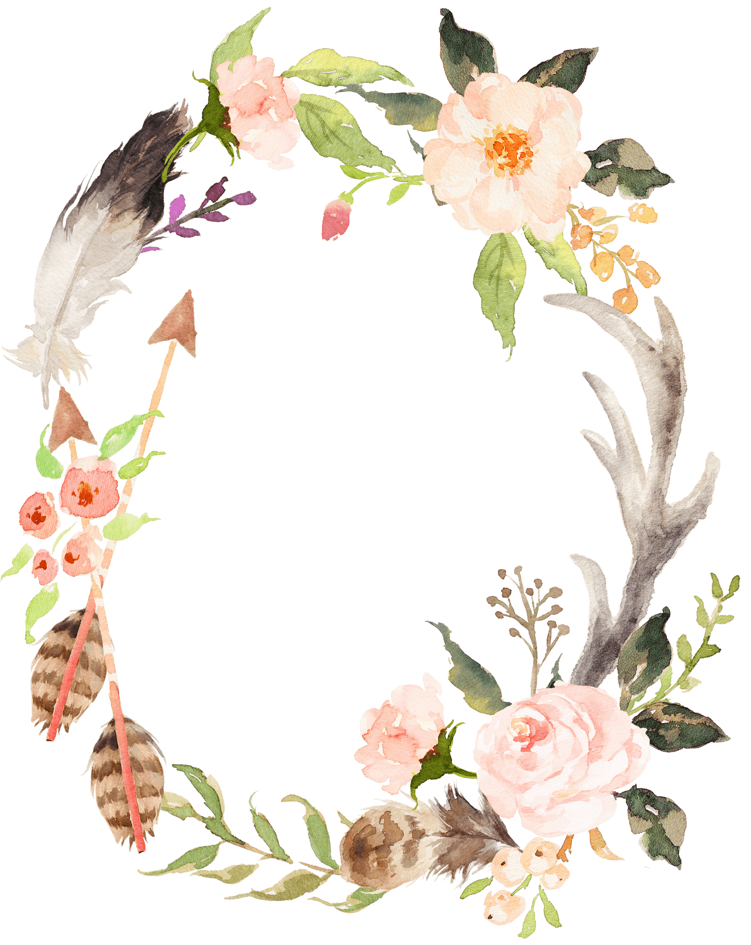 Bohemian Floral Wreath Design PNG