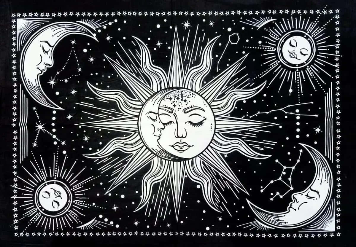 Bohemian Sun Moon Art Wallpaper