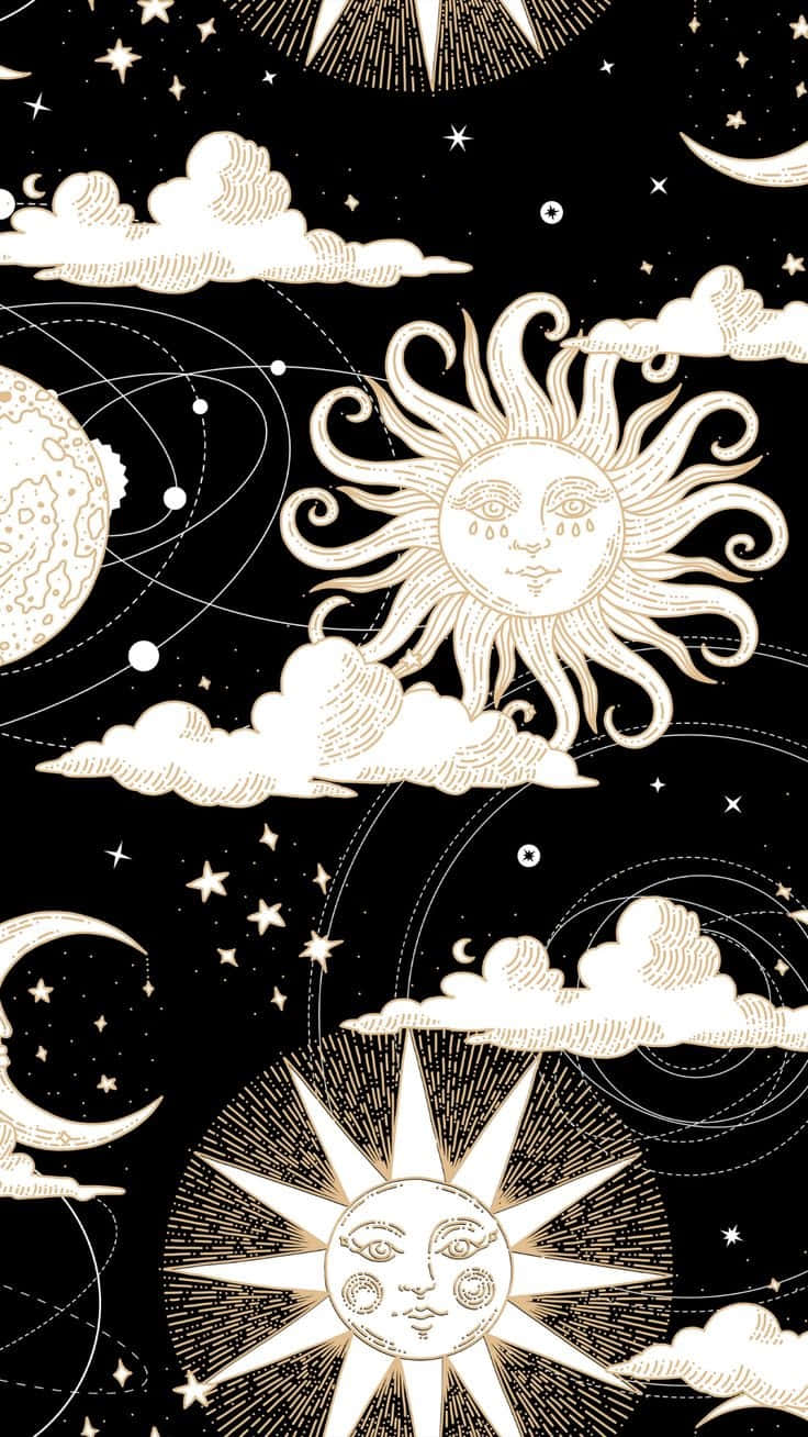Bohemian Sun Moon Artwork Wallpaper