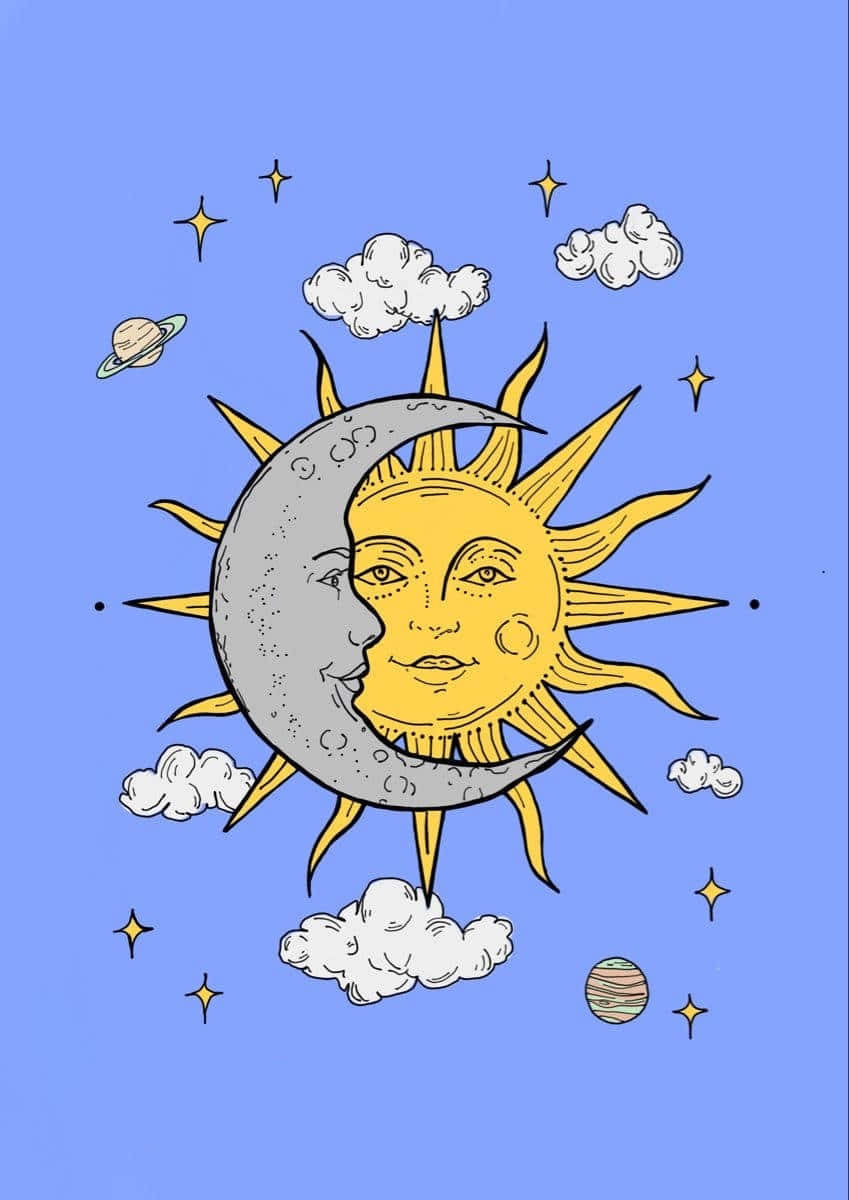 Bohemian Sun Moon Artwork Wallpaper