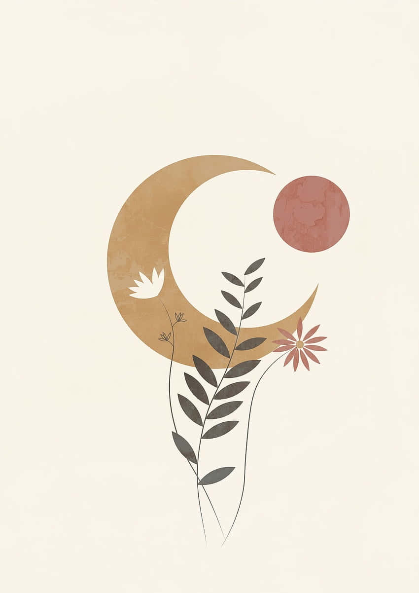 Bohemian Sun Moon Floral Art Wallpaper