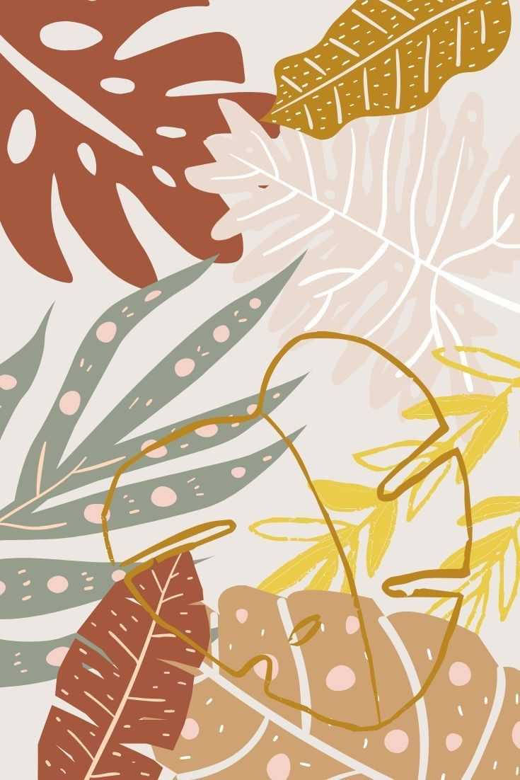 Boho Aesthetic Leaves In Neutral Hues Wallpaper