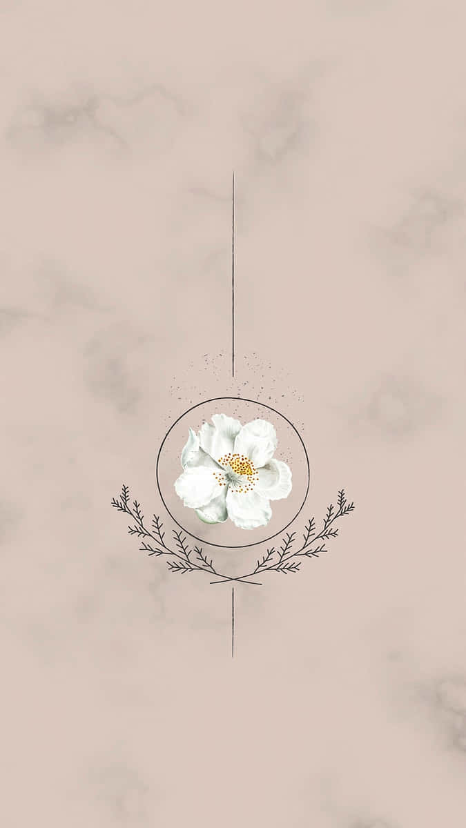 A White Flower With Leaves On A Marble Background Wallpaper