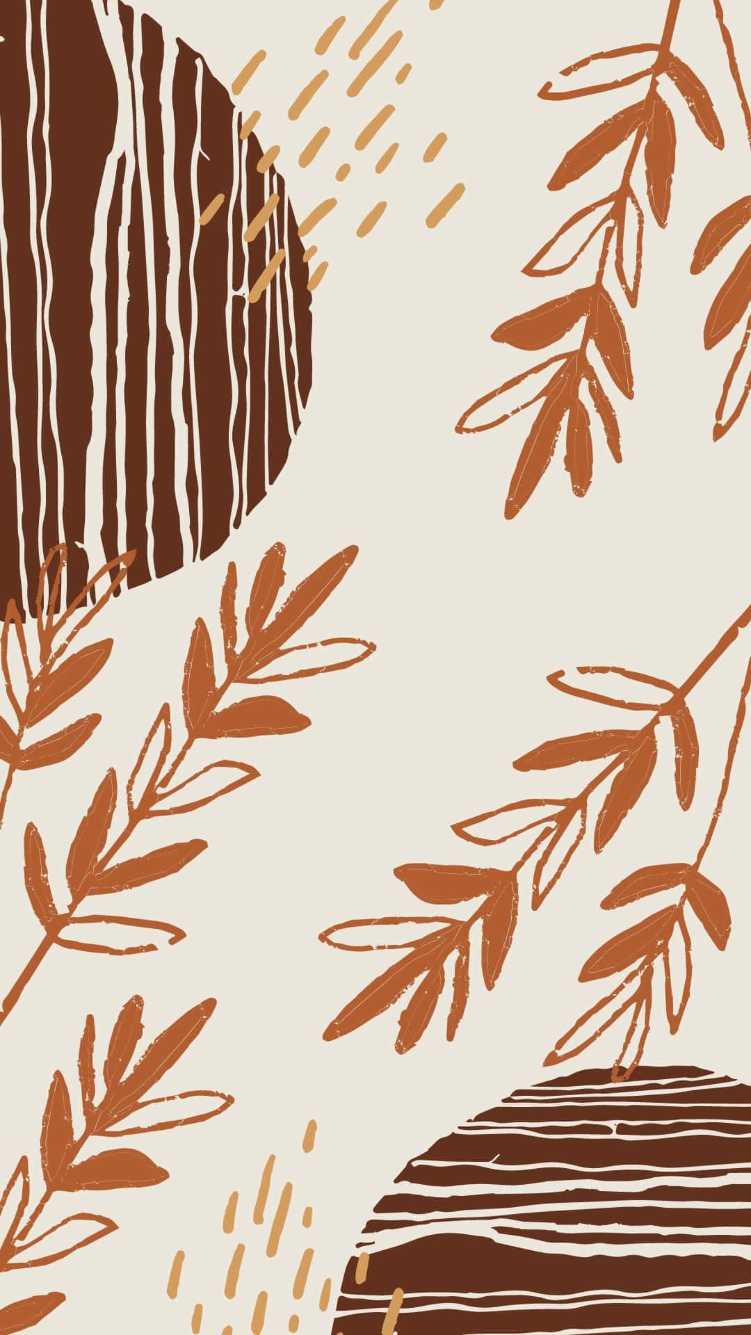 Et brun og beige mønster med blade og grene Wallpaper