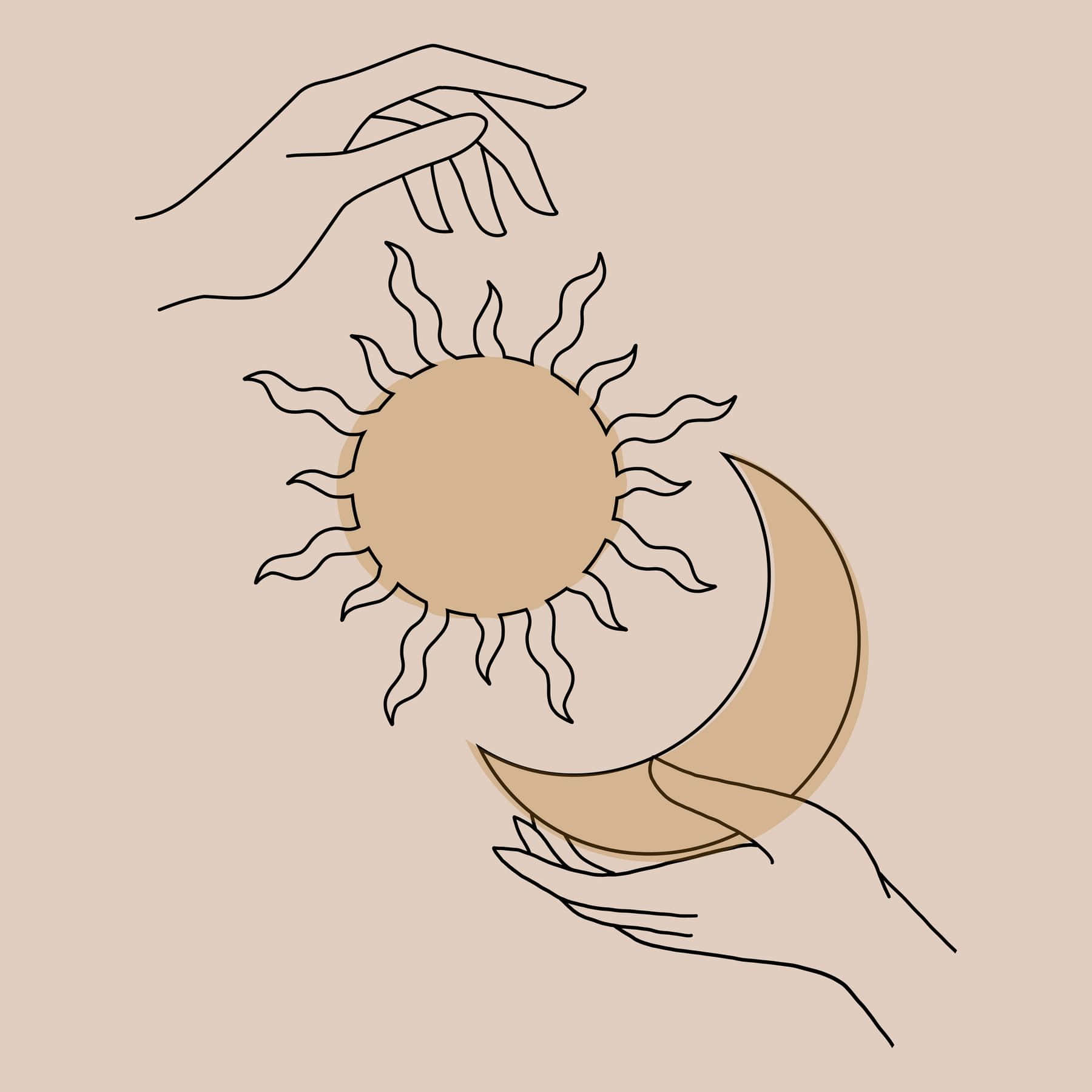 Solen og månen er i hænderne på to personer. Wallpaper
