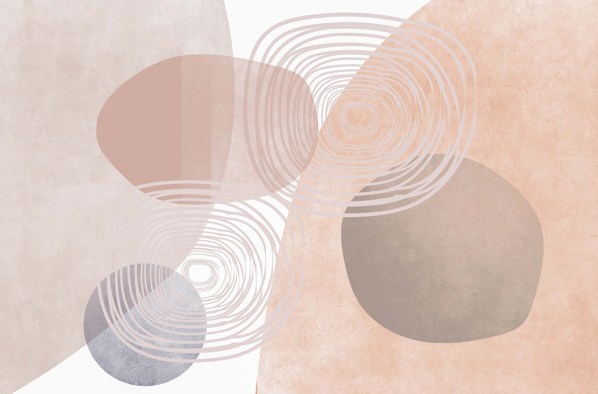 Abstrakt maleri med cirkler i rosa, beige og grå Wallpaper