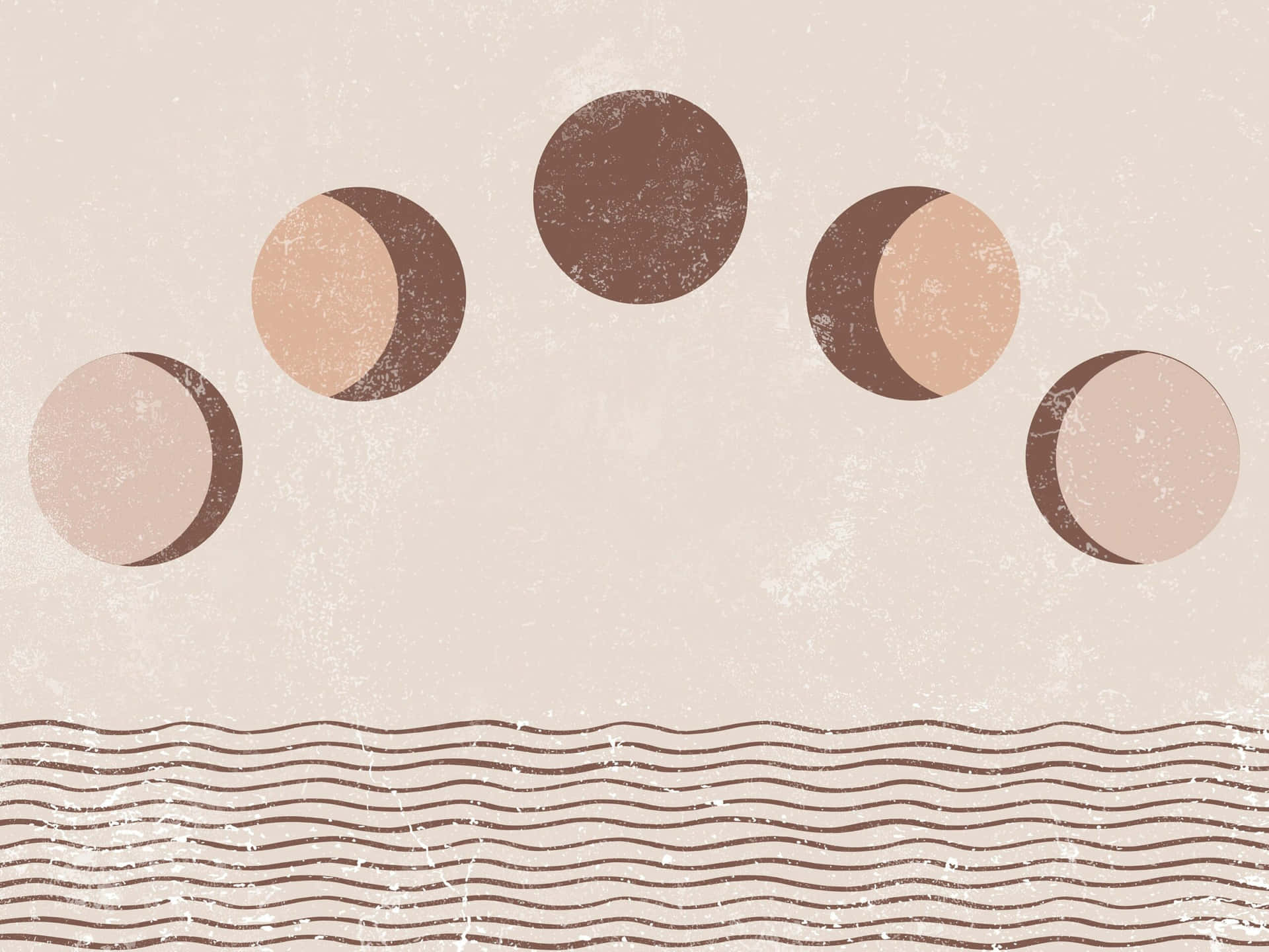 Enretro-illustration Af En Måne Og Bølger