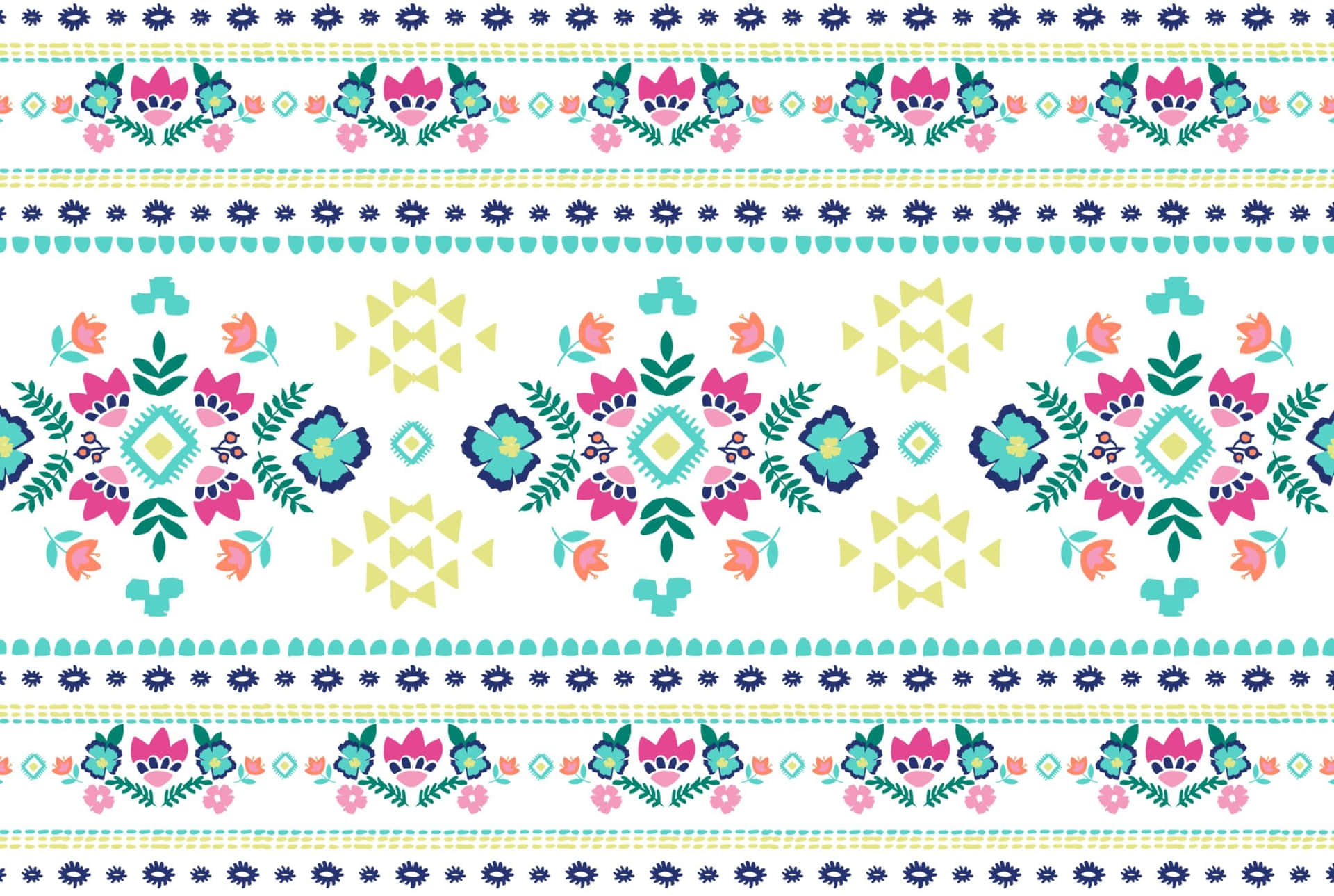 En farverig broderet mønster med blomster og blade Wallpaper