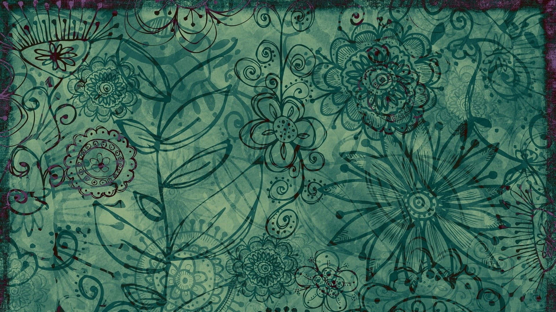 A Green And Purple Floral Pattern Wallpaper