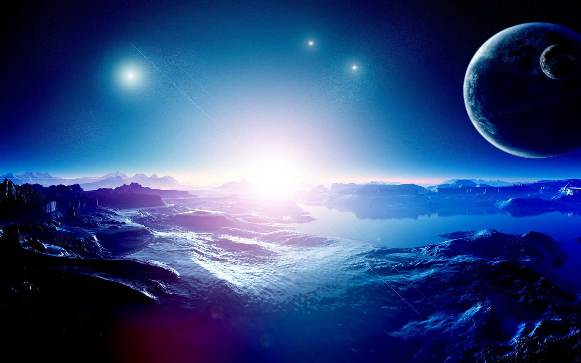 Enblå Himmel Med En Planet Og Måne. Wallpaper