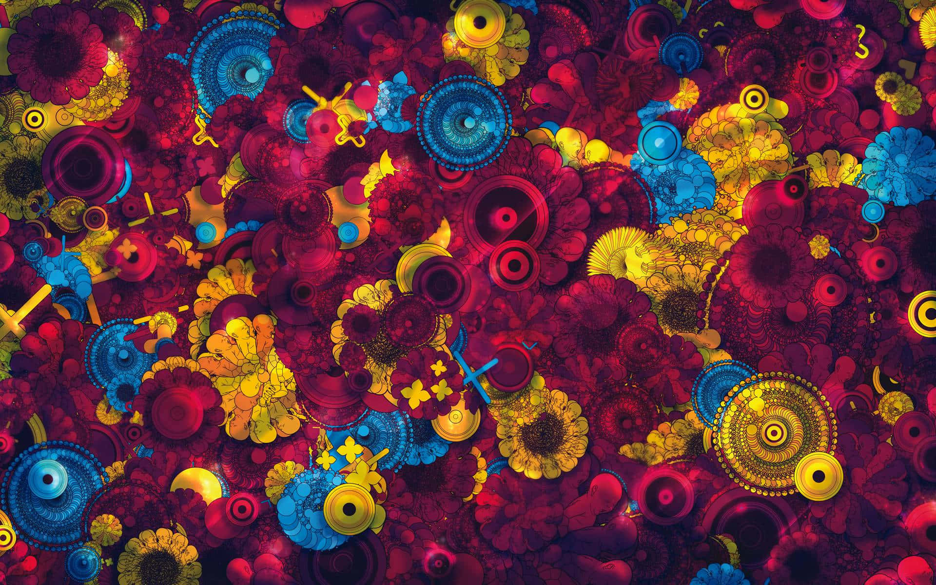 En farverig abstrakt baggrund med mange farvede cirkler. Wallpaper