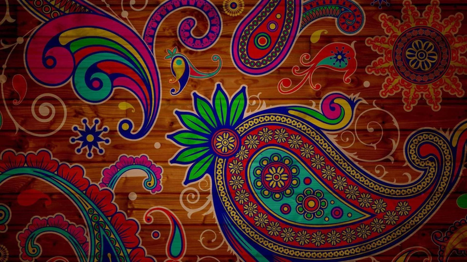Boho Paisley Pattern On Wood Wallpaper
