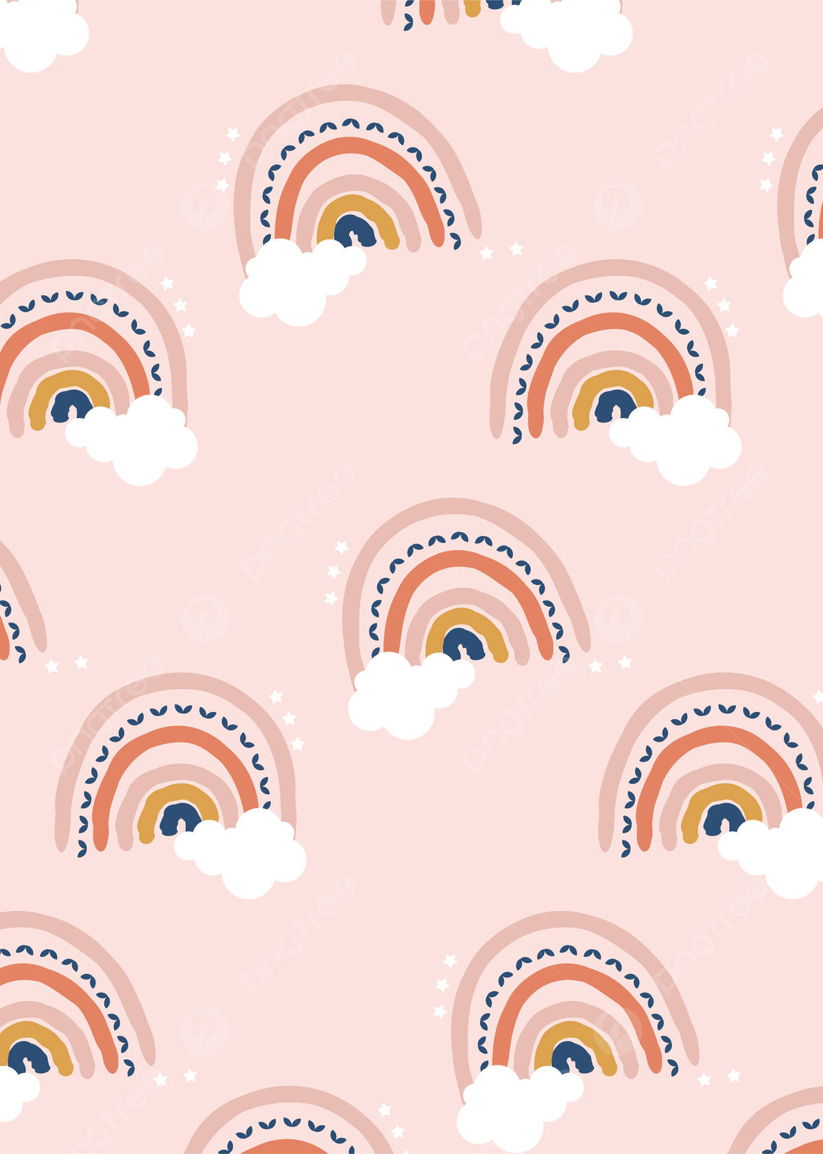 A Pink Background With Clouds And Rainbows Wallpaper