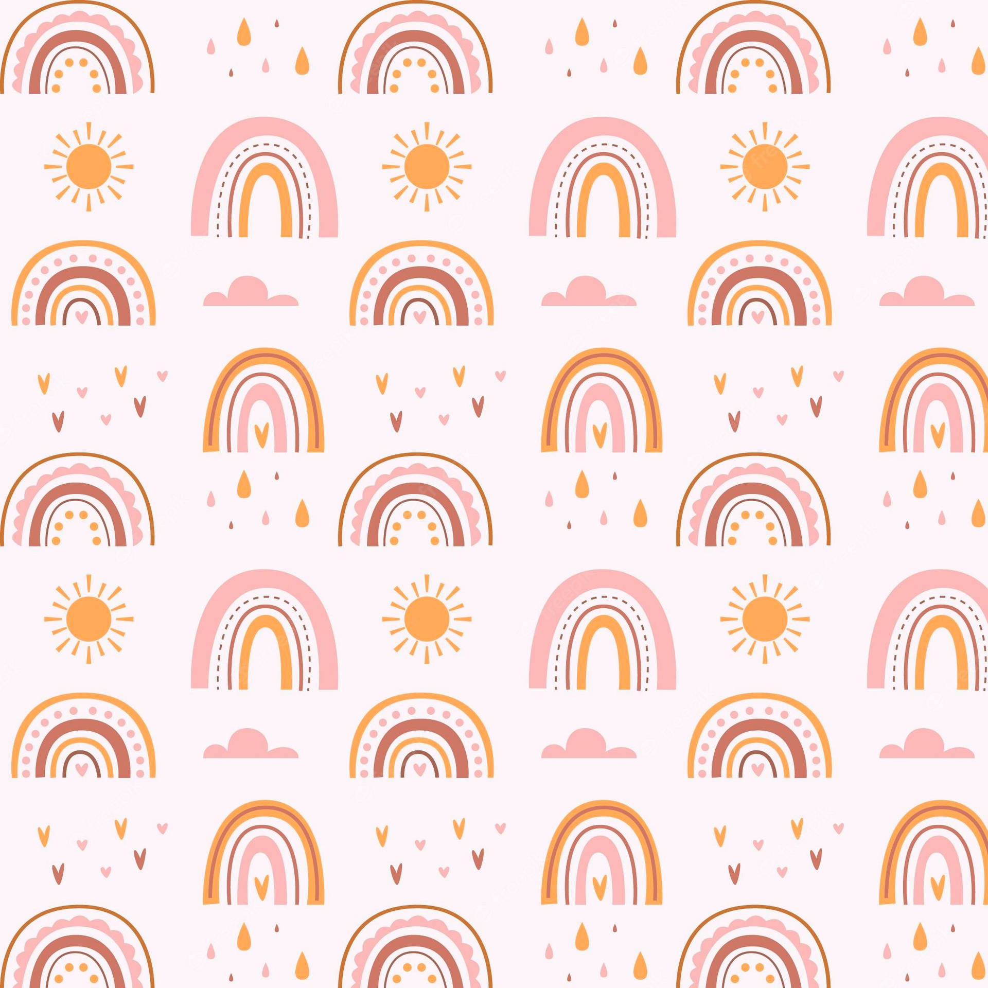 Boho Rainbow Pink Sun Clouds Wallpaper