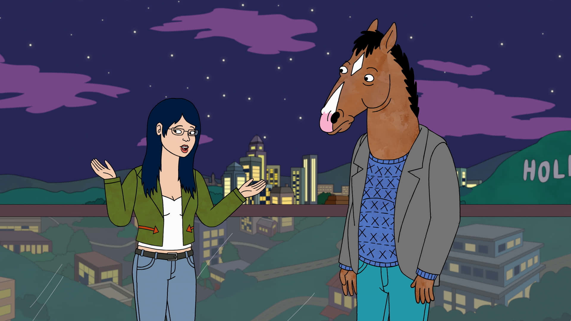 A Cartoon Horse And A Woman Talking
