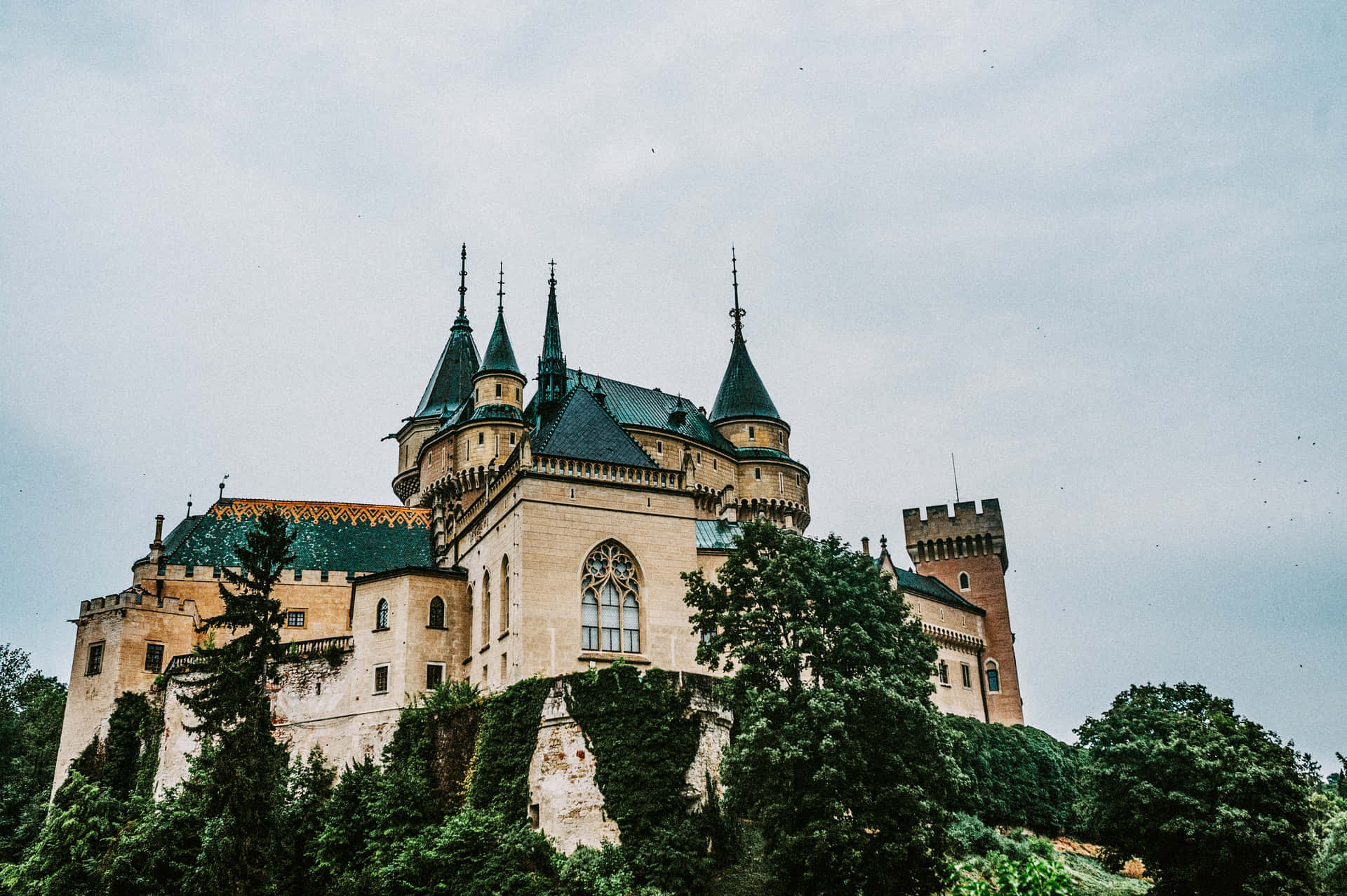Bojnice Castle Contrasting With Gray Sky Wallpaper
