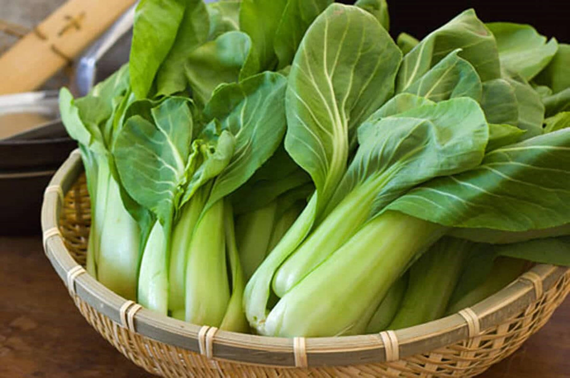 Bok Choy Cabbages In A Bamboo Basket Wallpaper