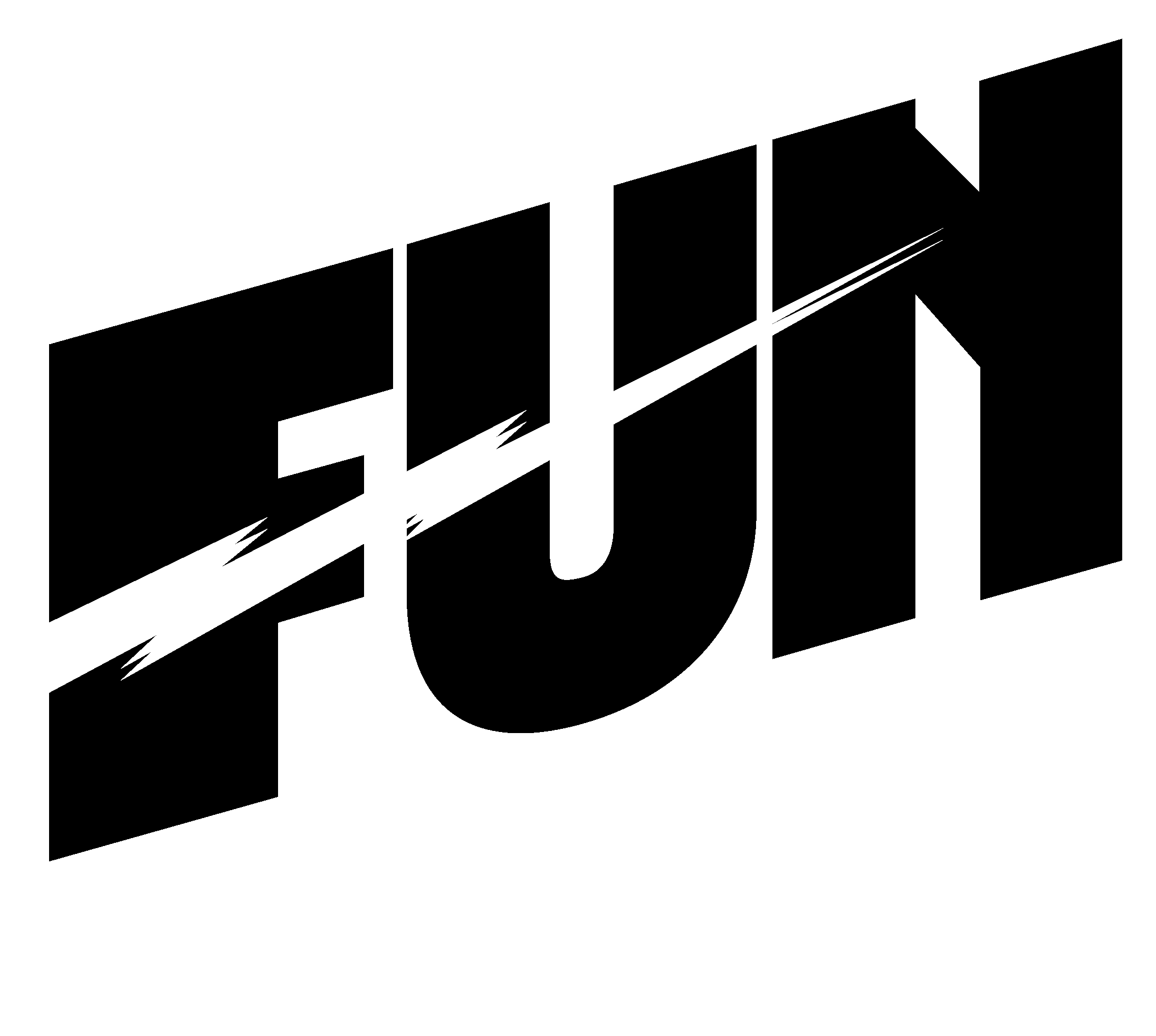Bold Fun Text Graphic PNG — Bold white 'FUN' text in a dynamic speech bubble design against a stark black background.