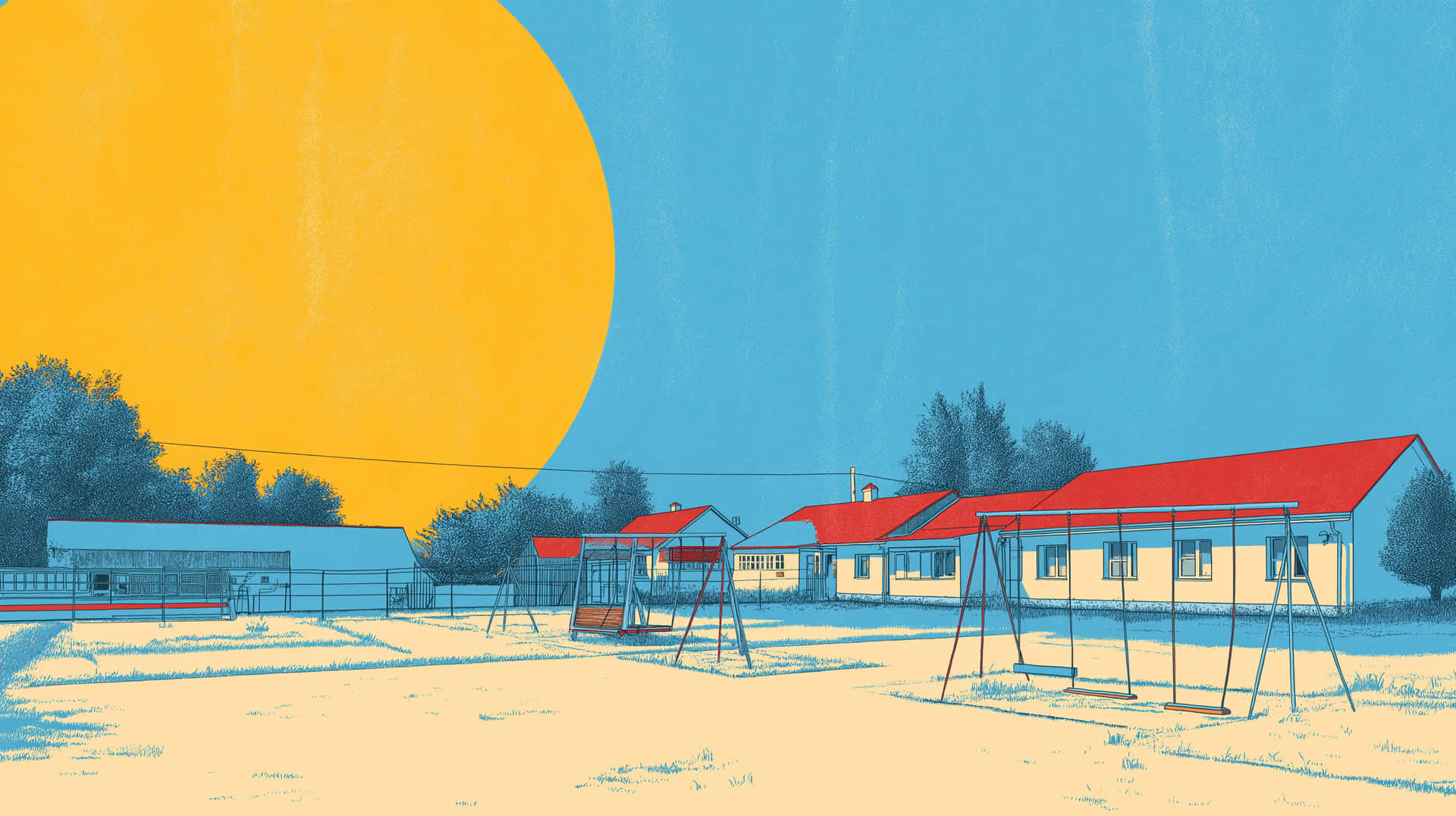 Bold Illustration Of Sunny Soviet Era Playground Wallpaper