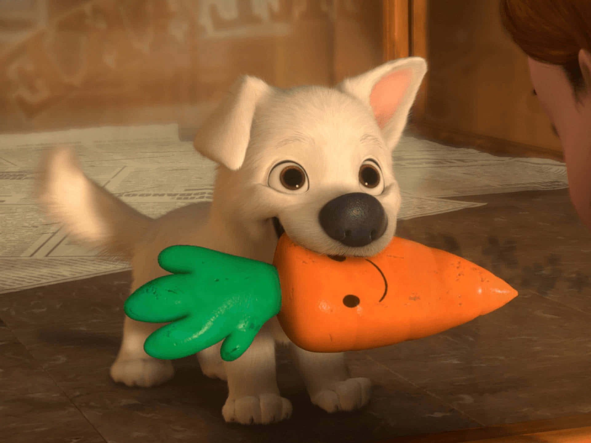 A Dog Holding A Carrot In Its Mouth