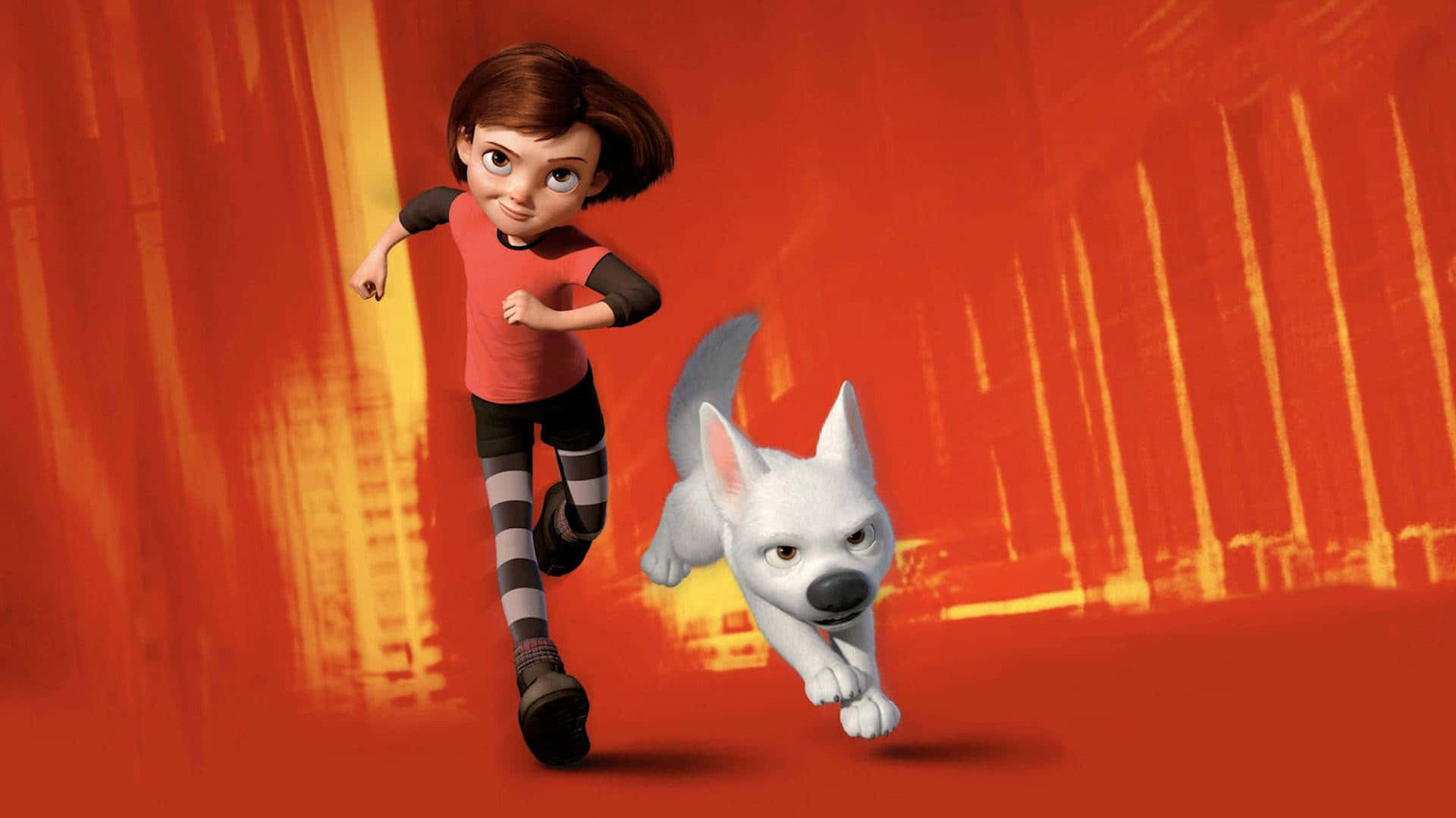 A Cartoon Girl Running With A Dog