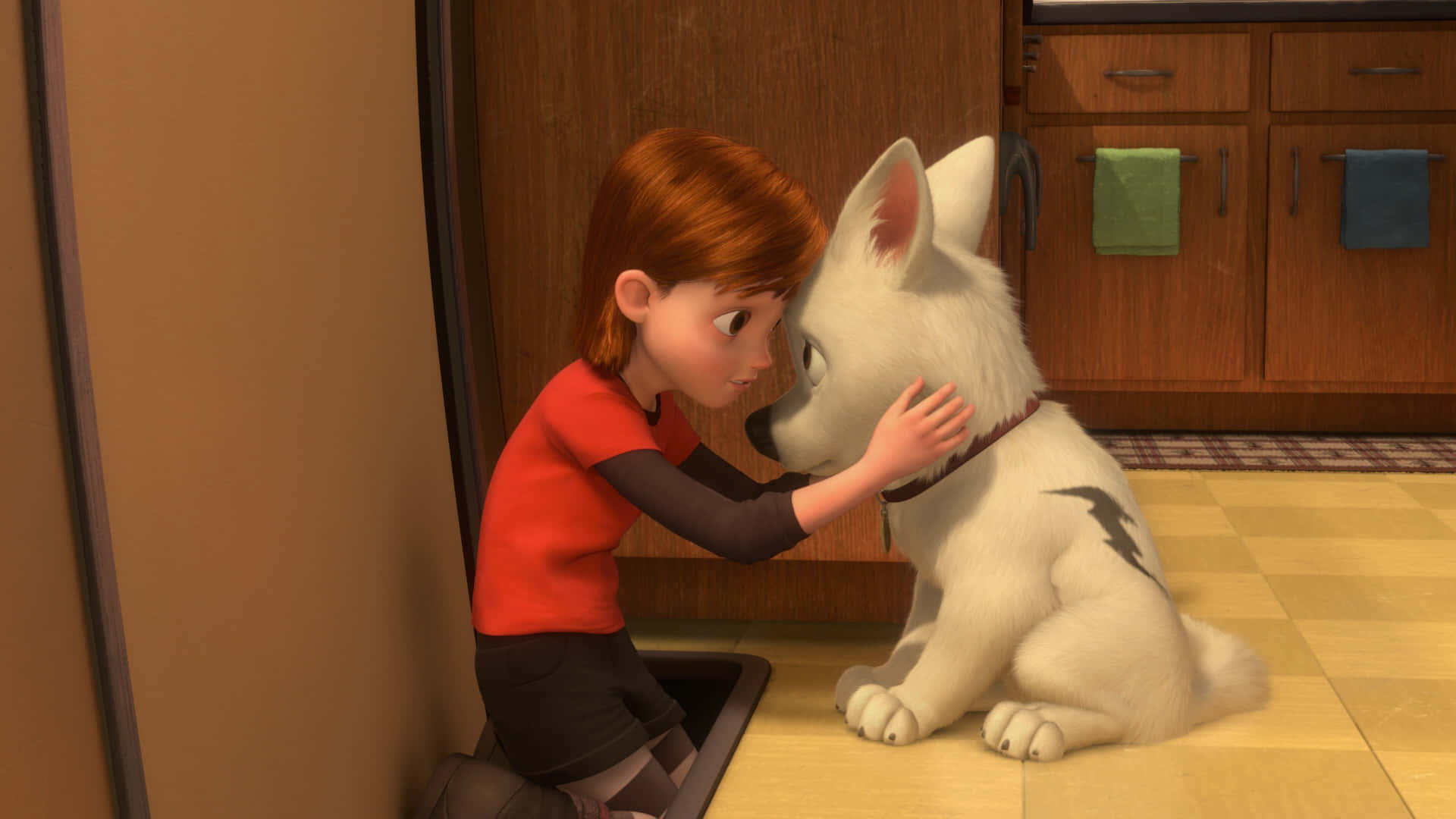Einmädchen Streichelt In Einem Animierten Film Einen Weißen Hund.