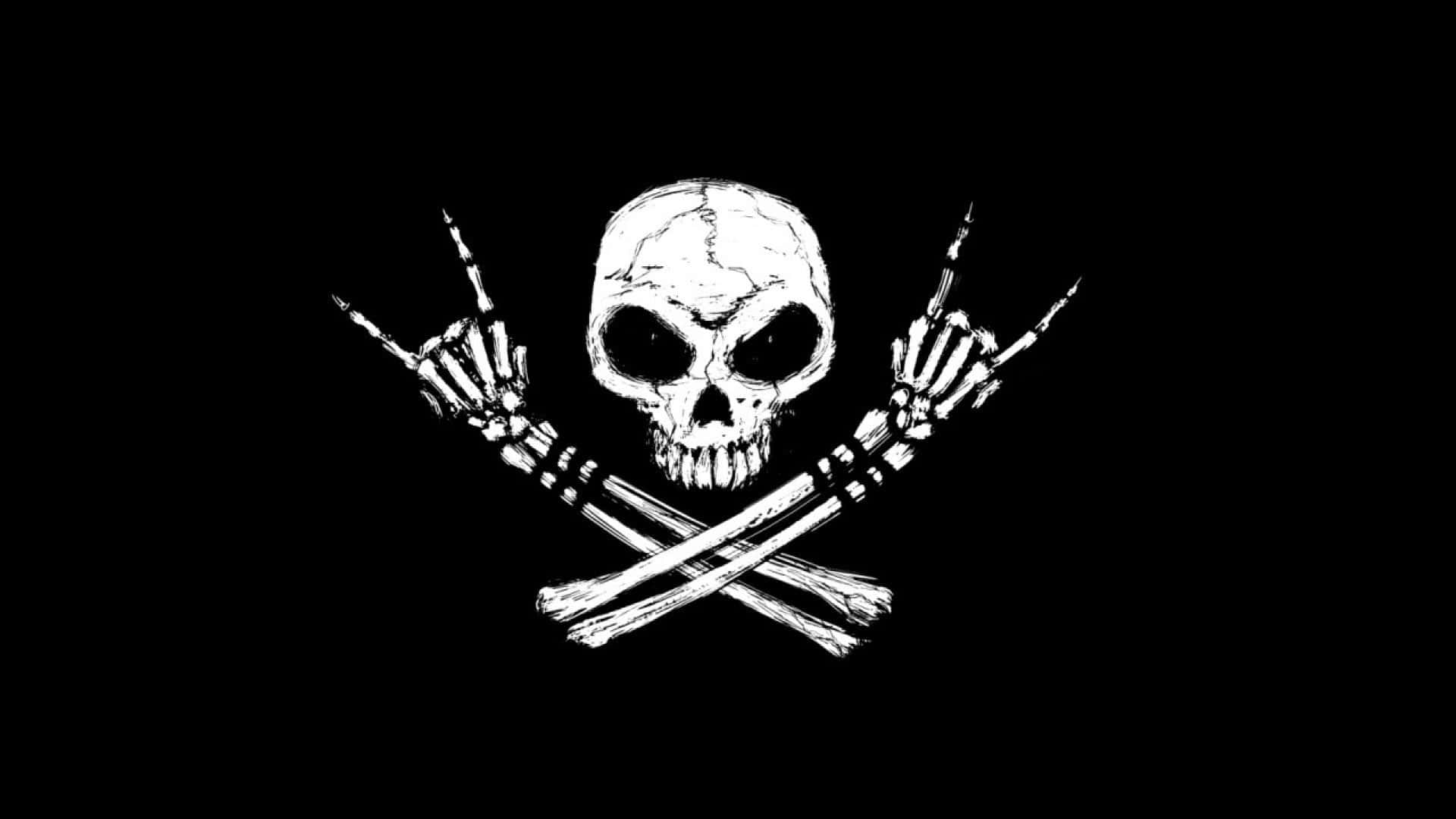 A Skull With Two Crossed Fingers On A Black Background