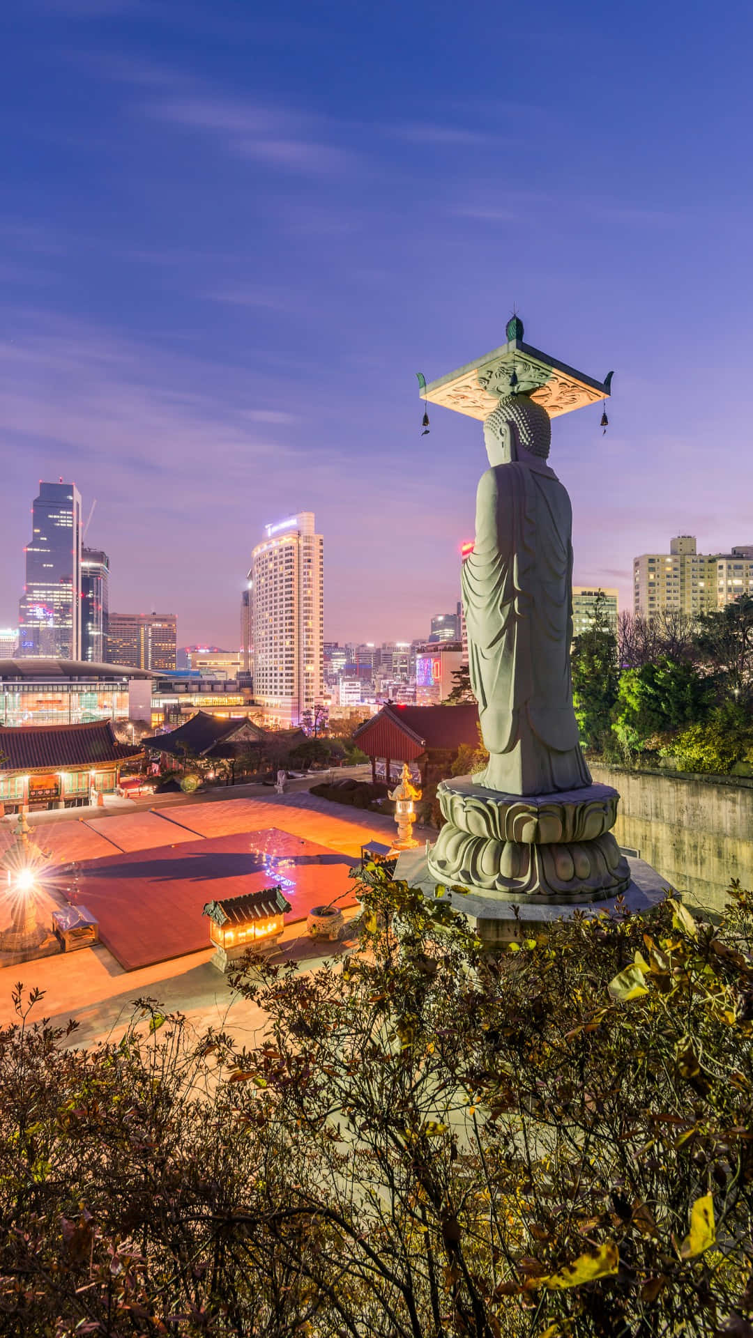 Bongeunsa Temple Statue Overlooking Seoul Wallpaper