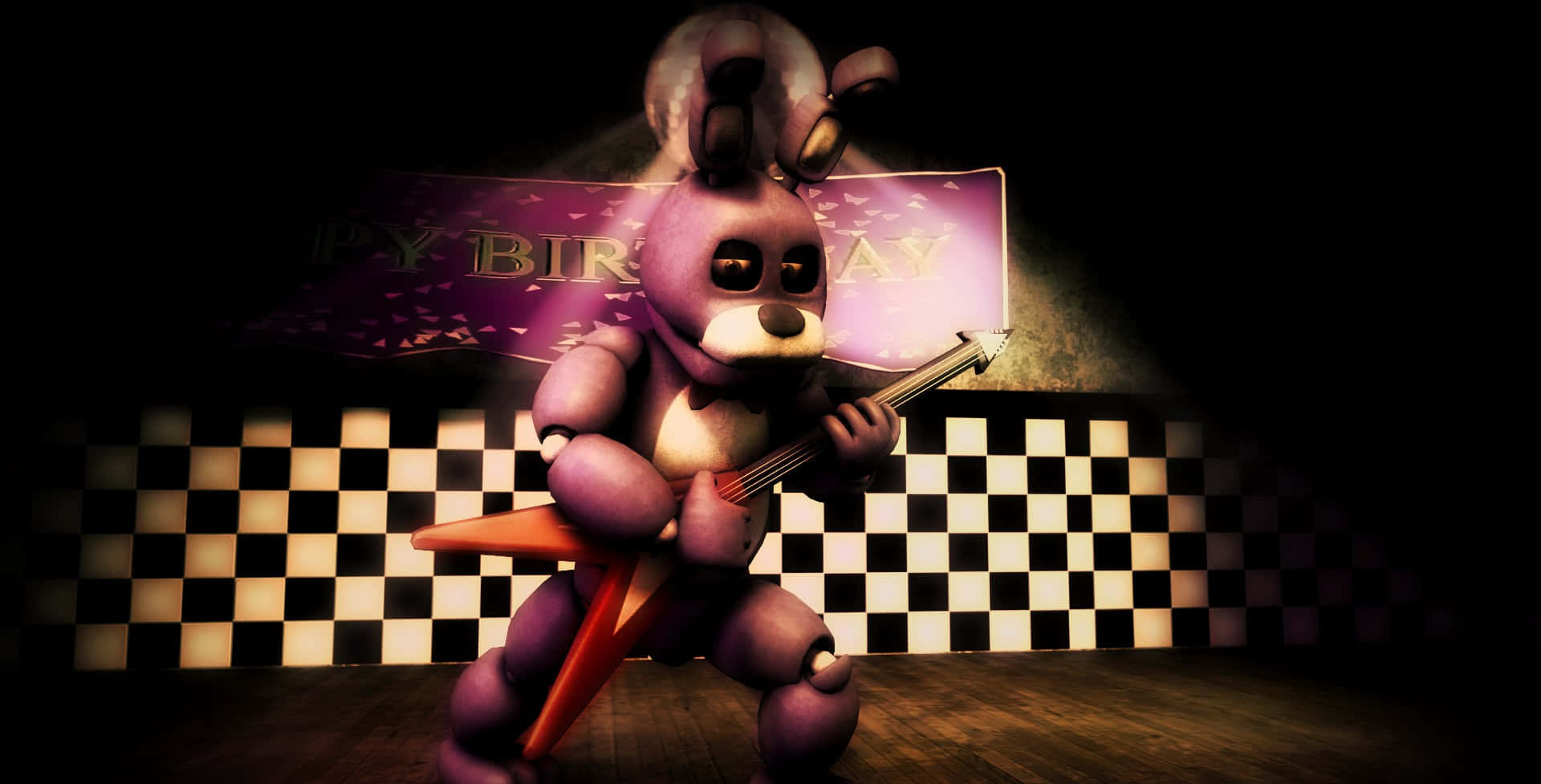 Bonnie The Bunny striking a pose in the spotlight in a mysterious dark room. Wallpaper